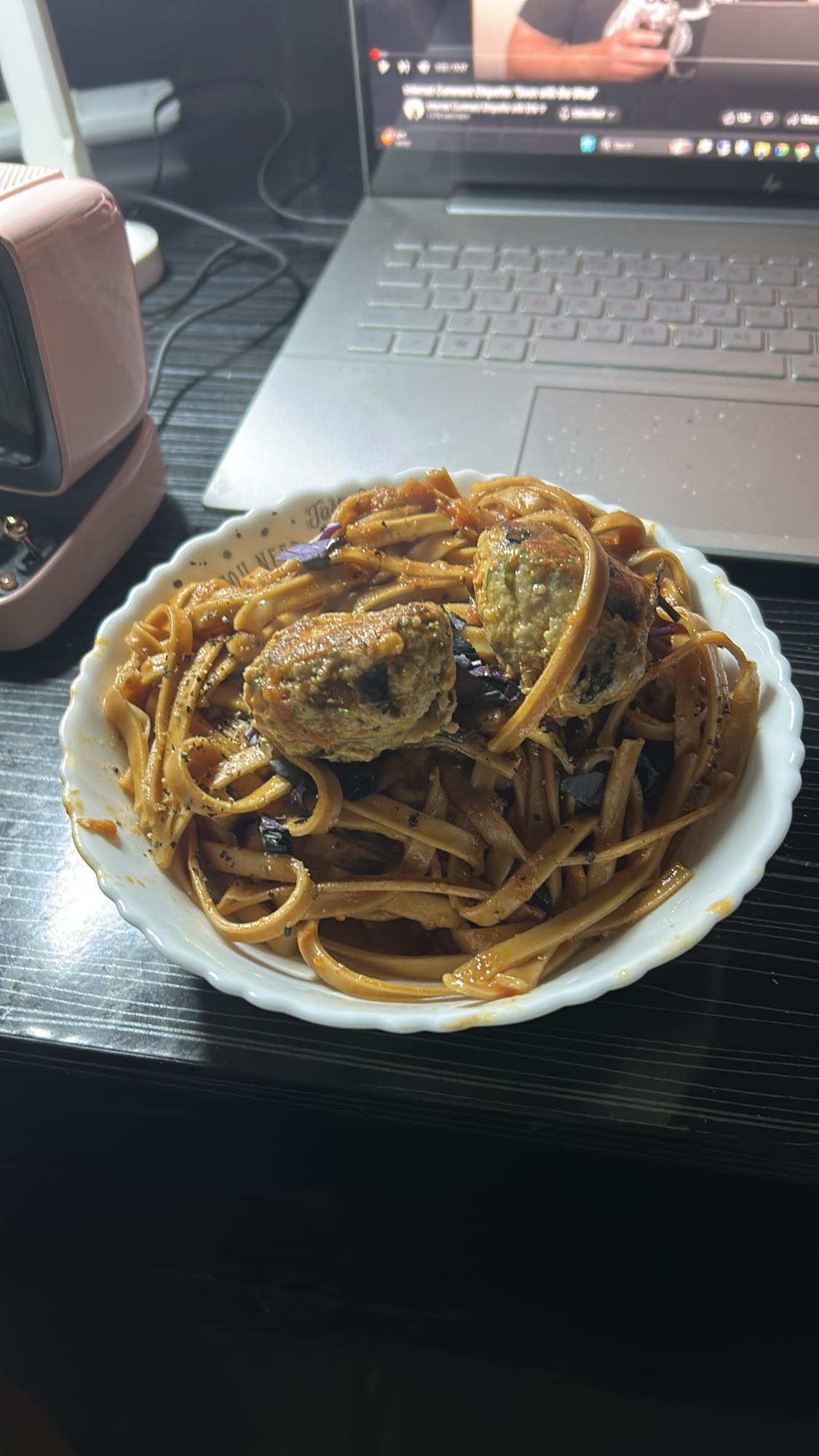 Arishta with Chicken Meatballs and Marinara Sauce