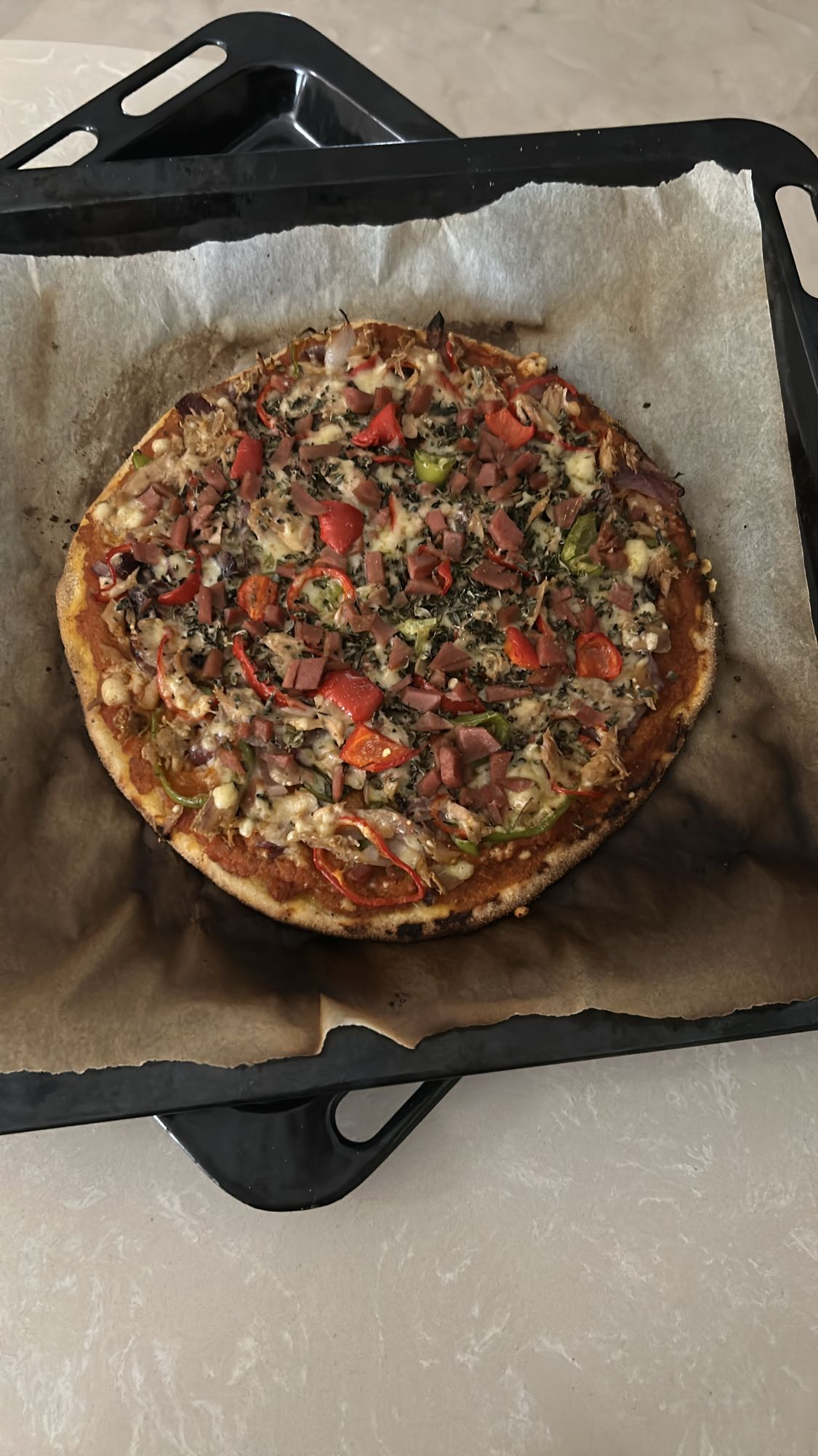 Homemade Veg-Meat Pizza