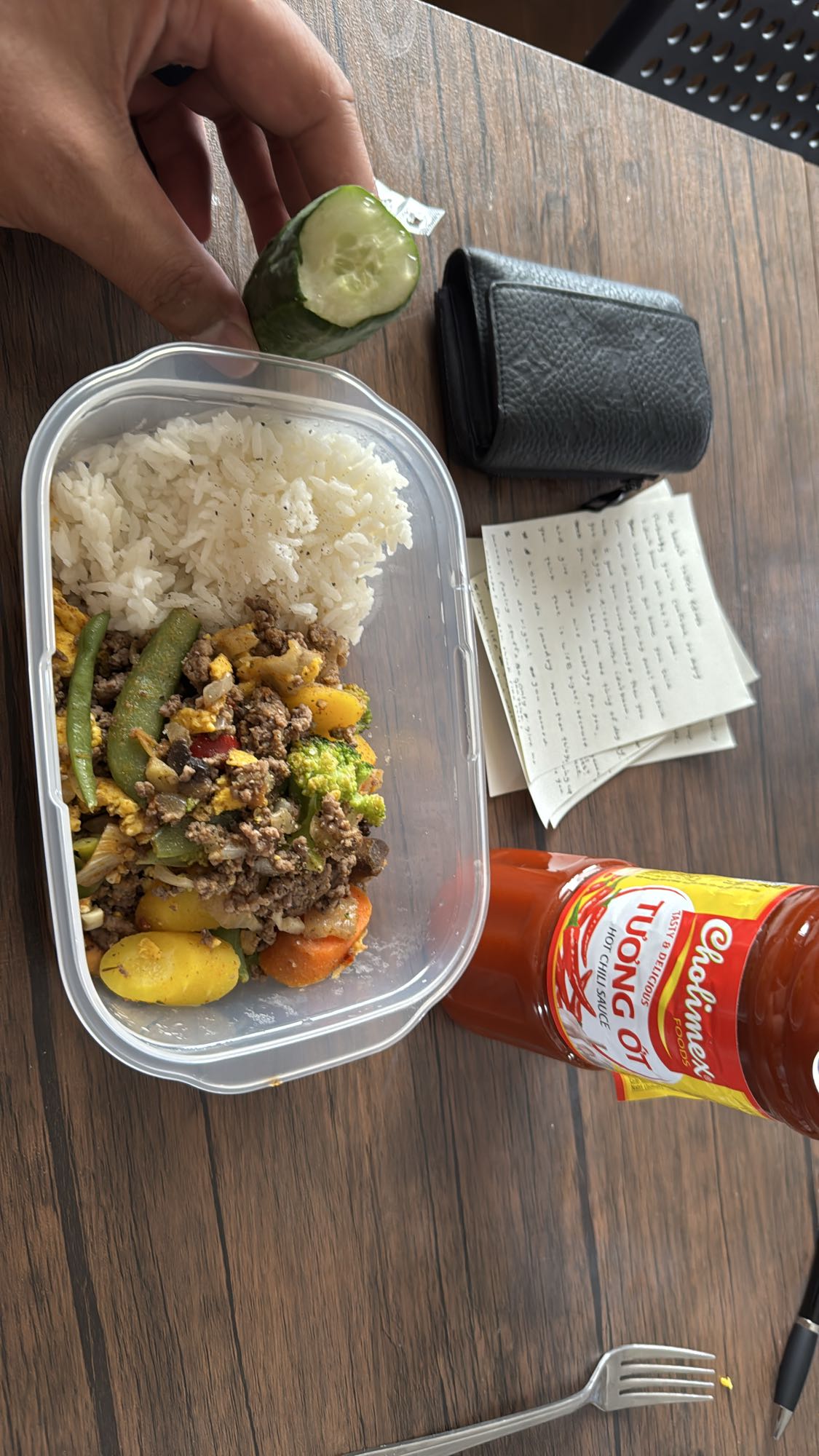 Rice with beef stir fry