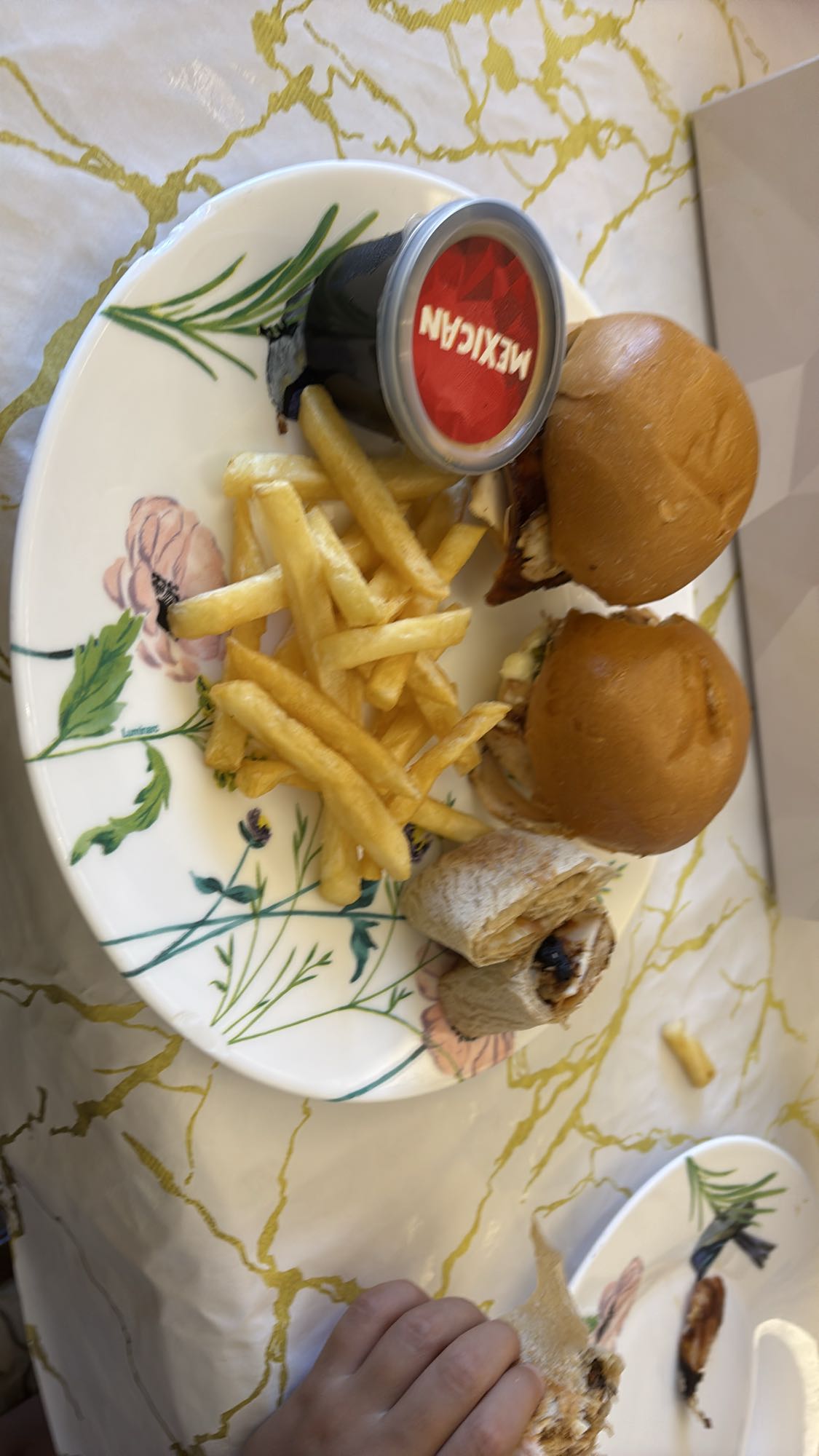 Mini burgers, fries, wrap