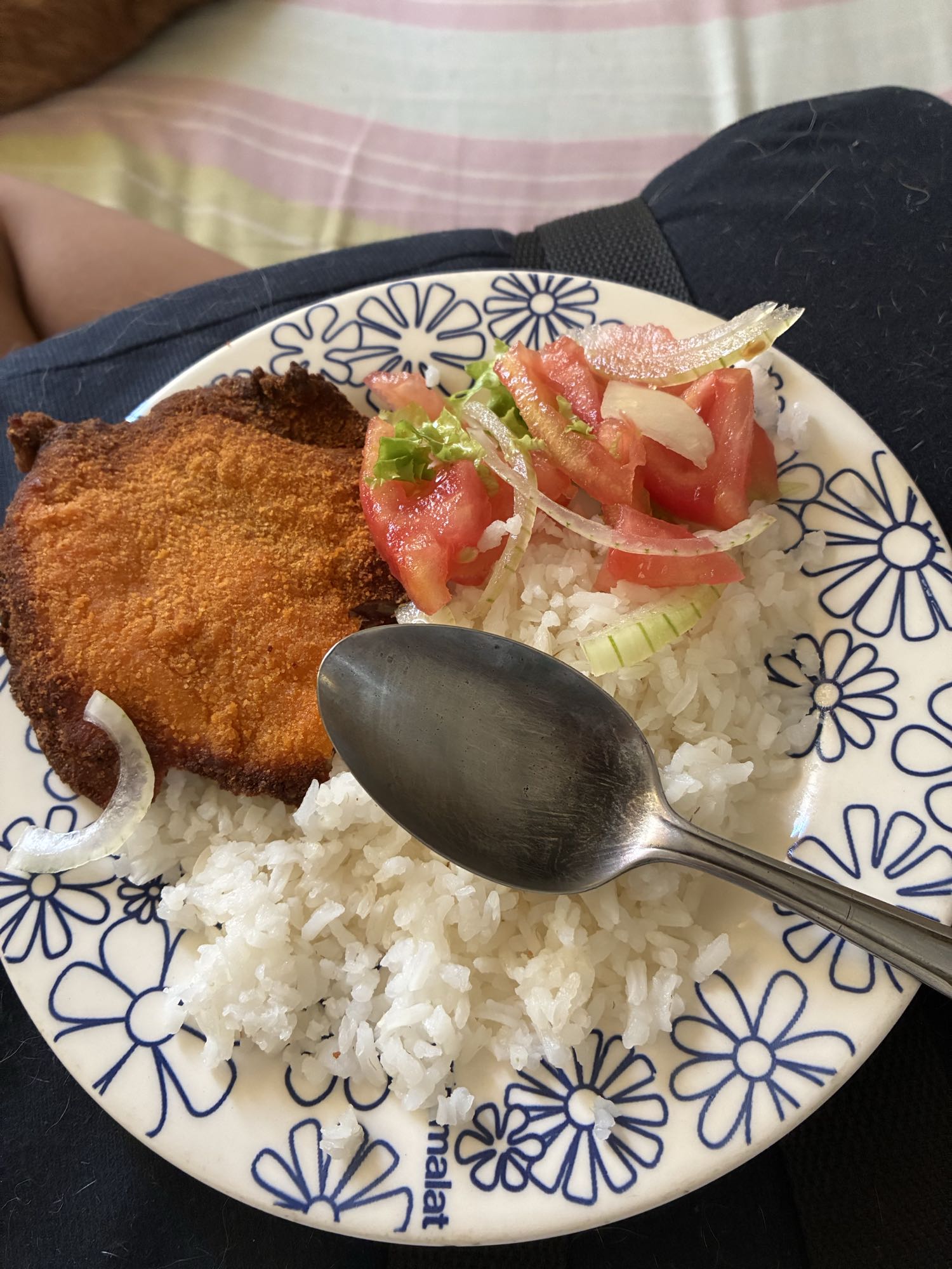 Milanesa con arroz y ensalada