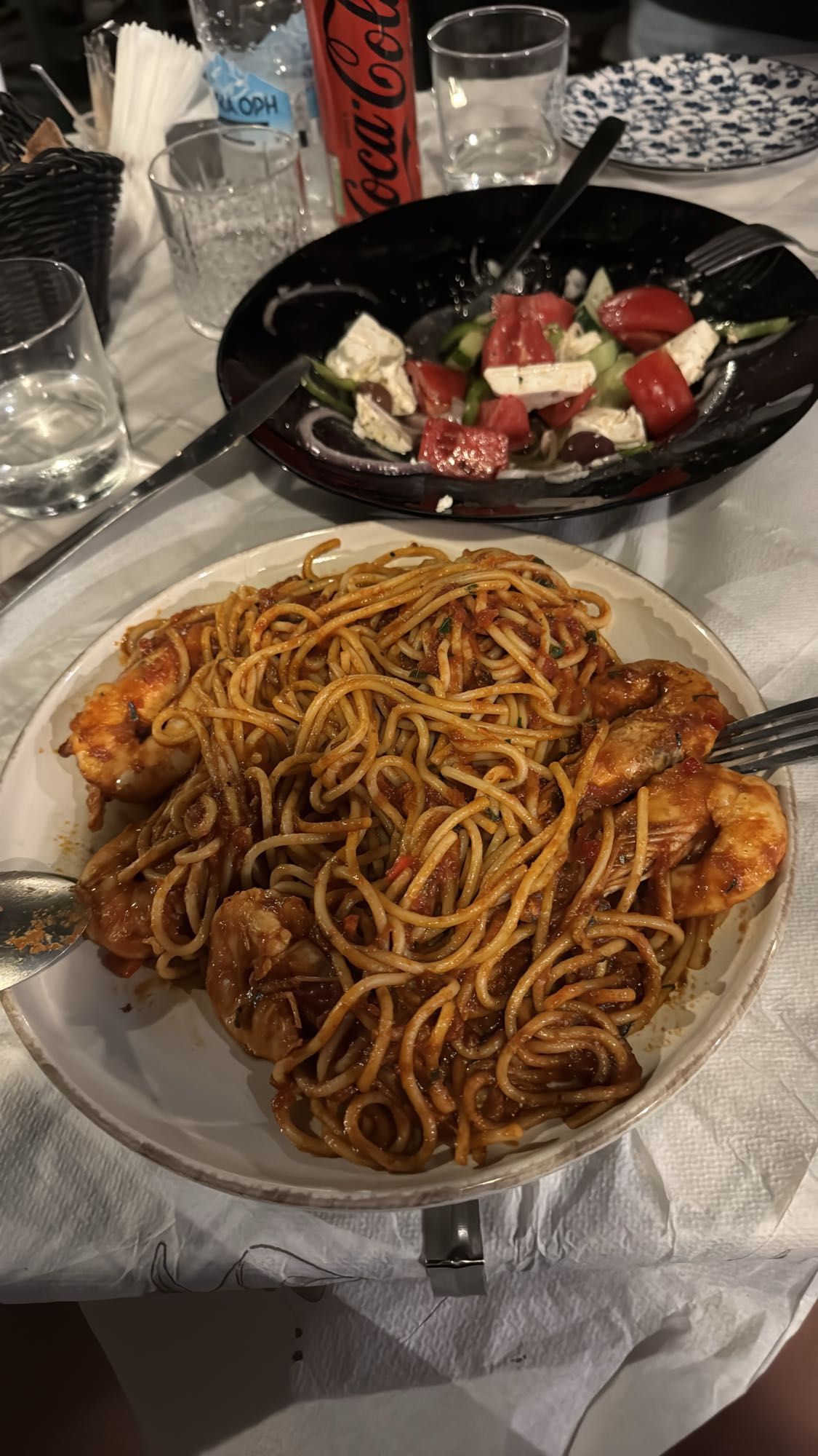 Garnelen-Spaghetti & Salat