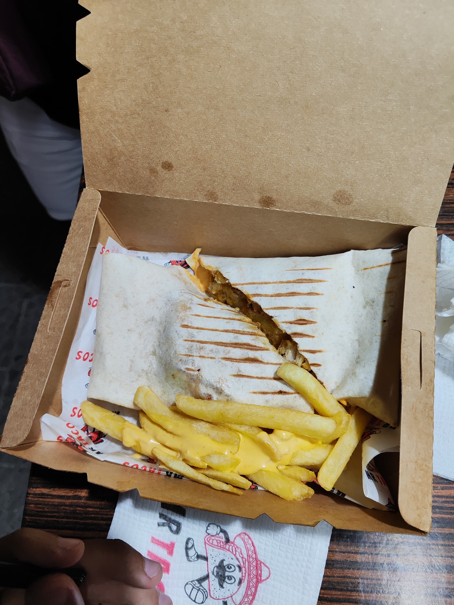 Cheesy fries & chicken wrap