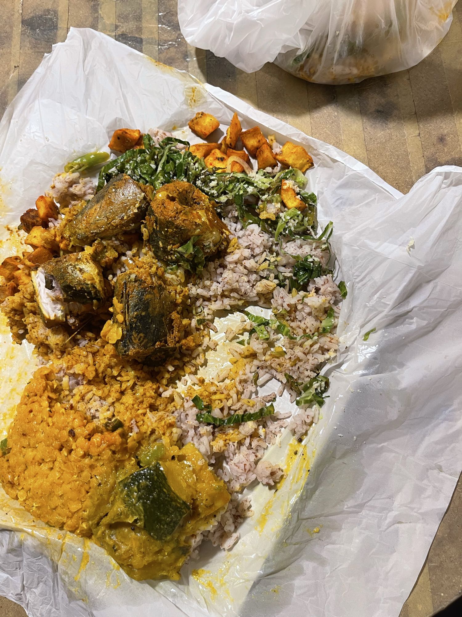 Fish curry rice meal