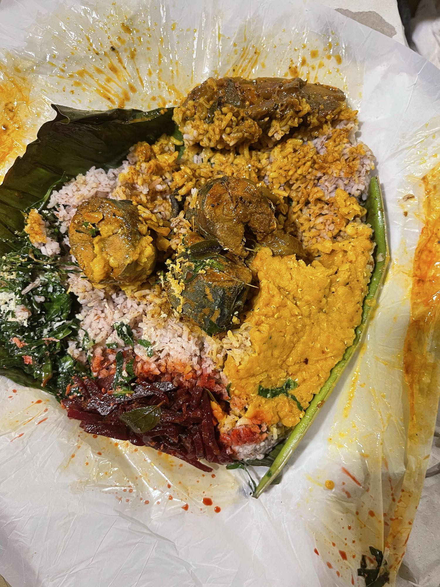 Fish rice banana leaf meal