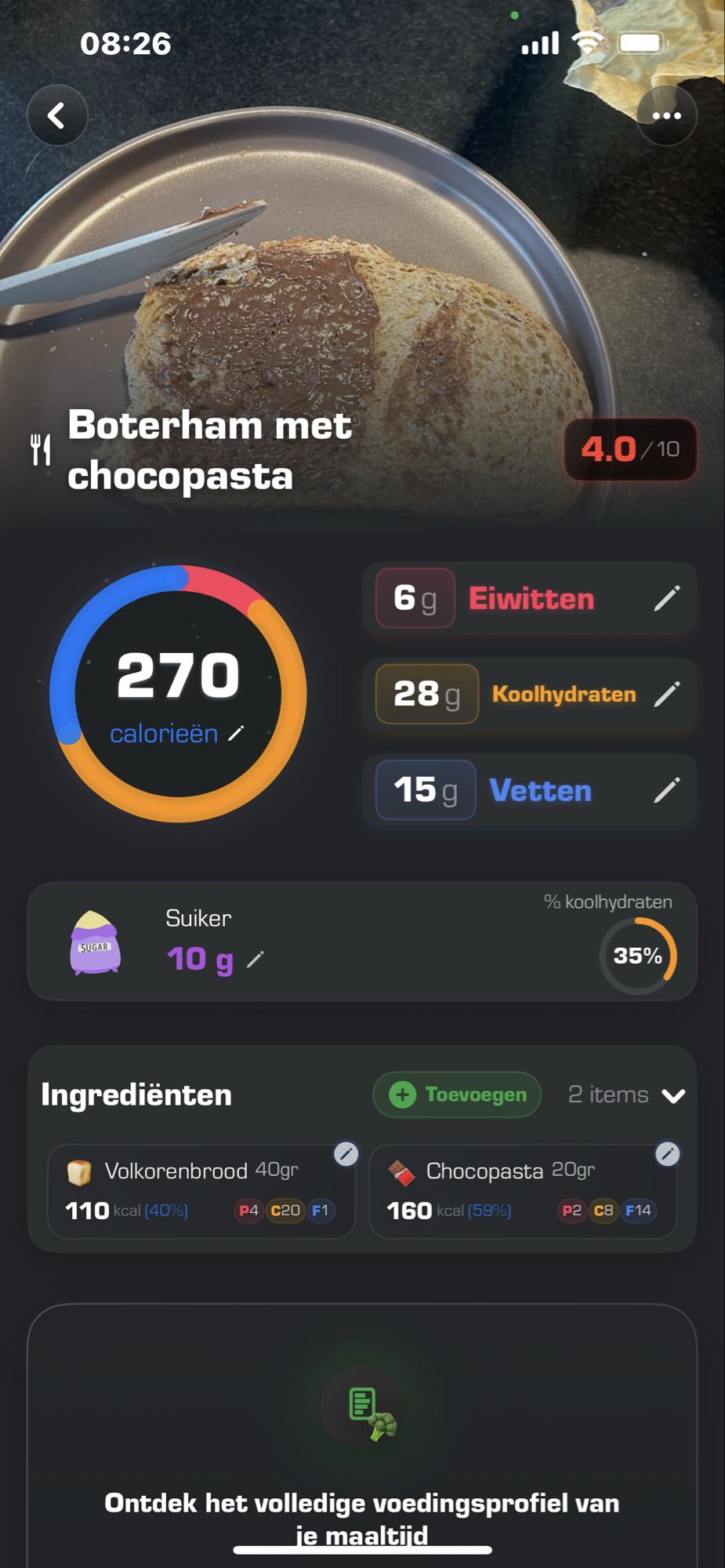 Boterham met chocopasta