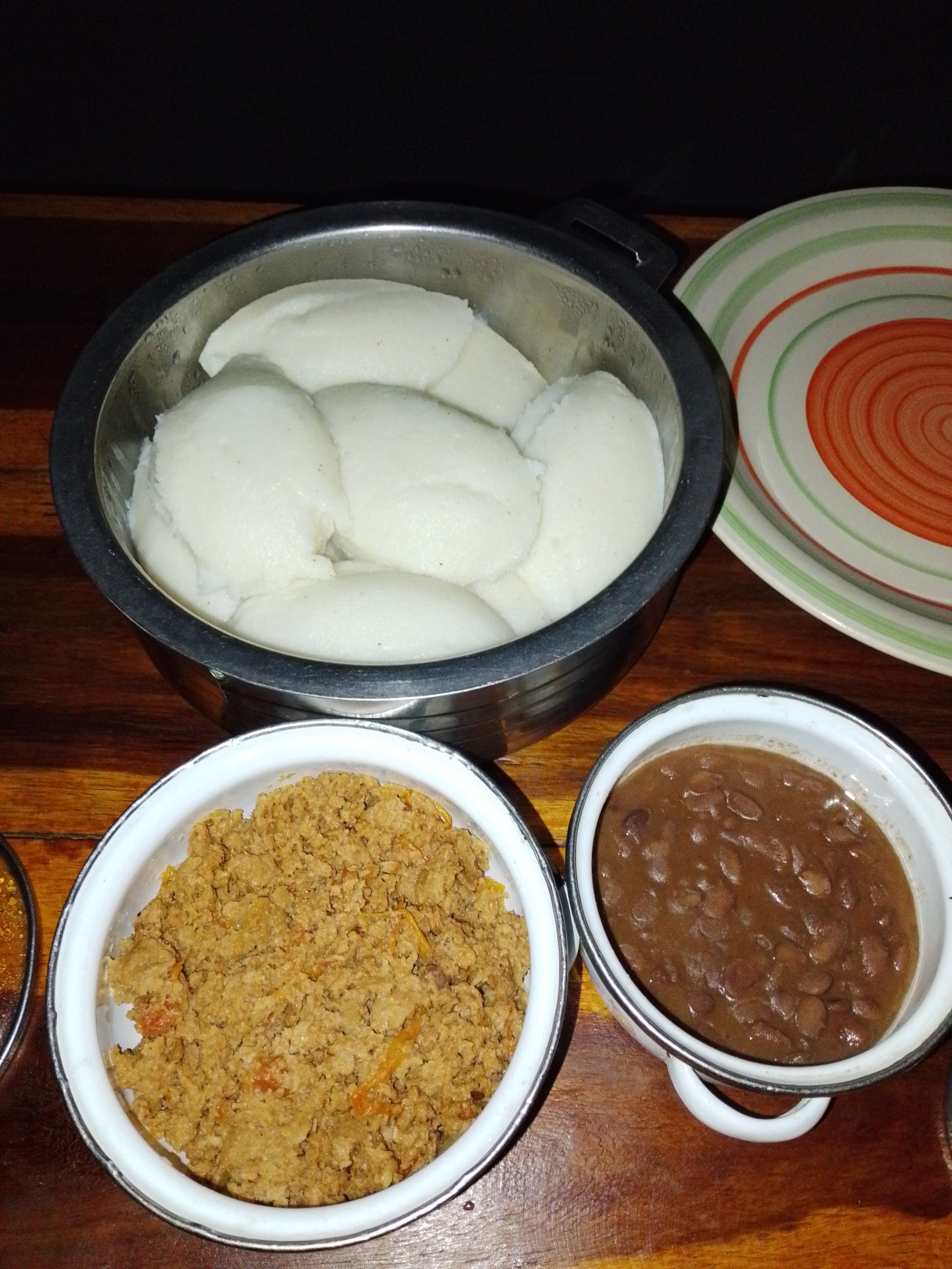 Idli with beans and scrambled eggs