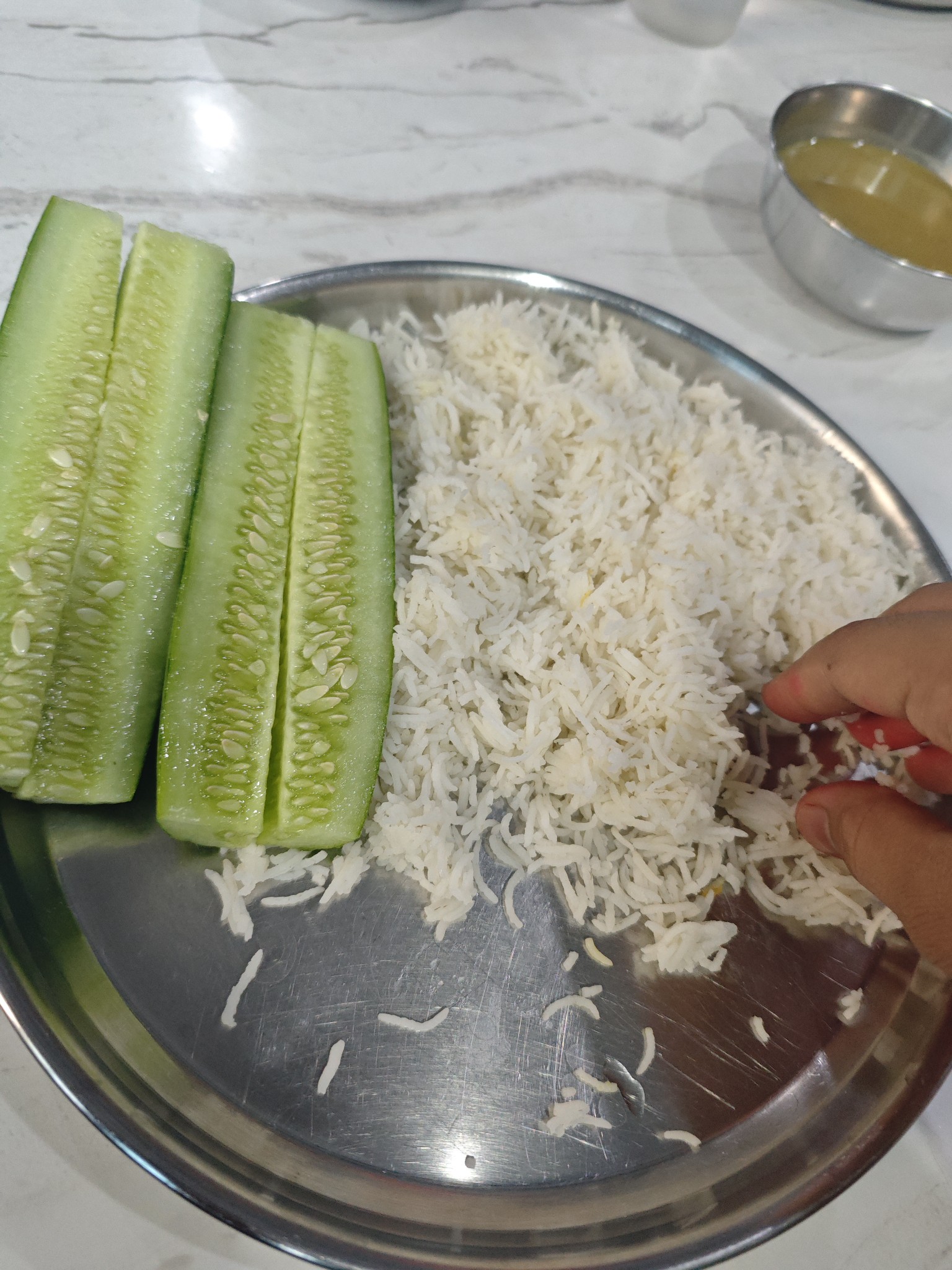 Rice and cucumber plate