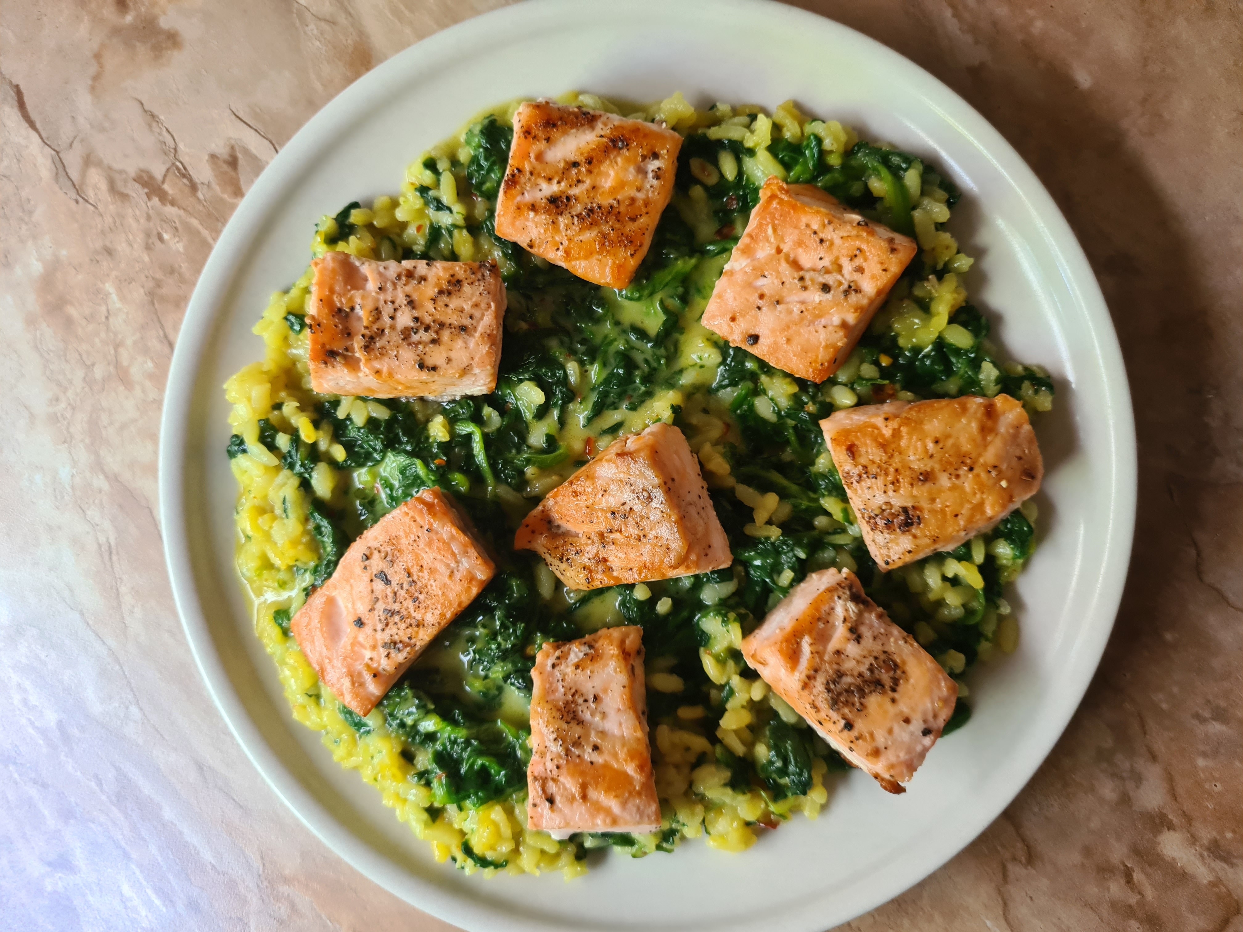 Salmon with Spinach Rice