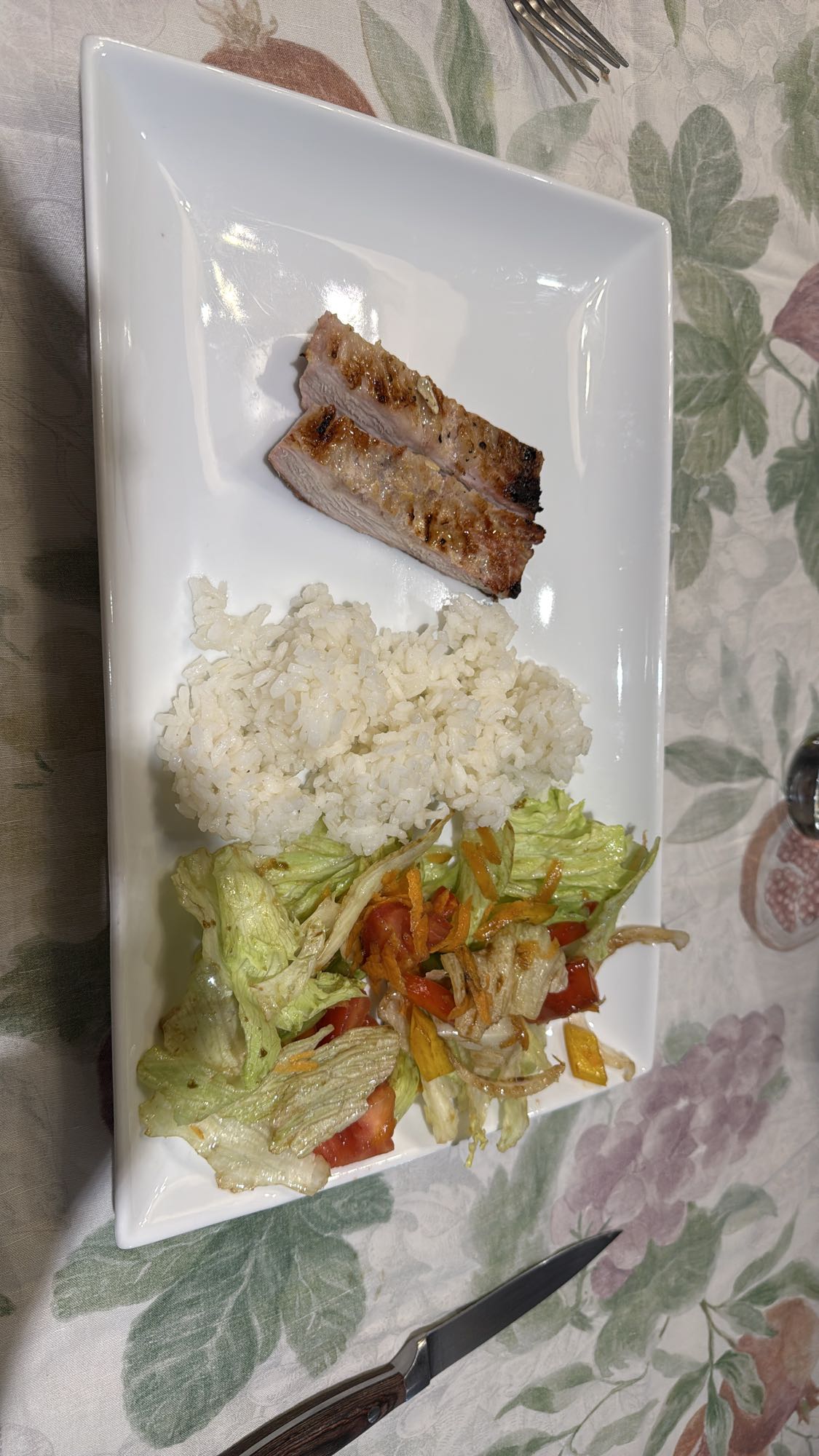 Cerdo con arroz y ensalada