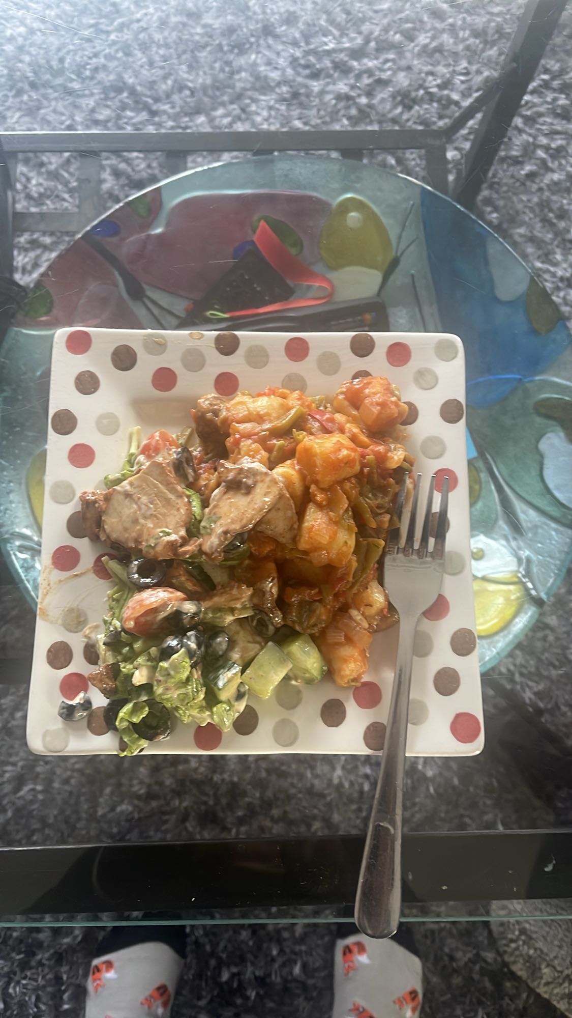 Pork stew with salad