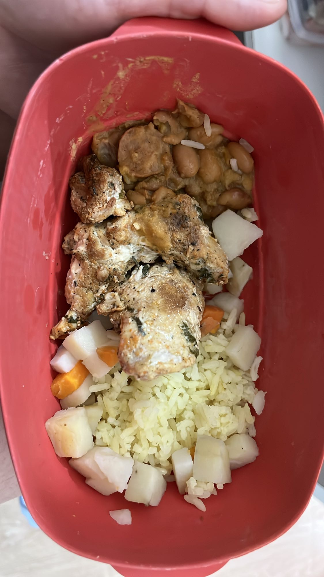 Frango com arroz e legumes