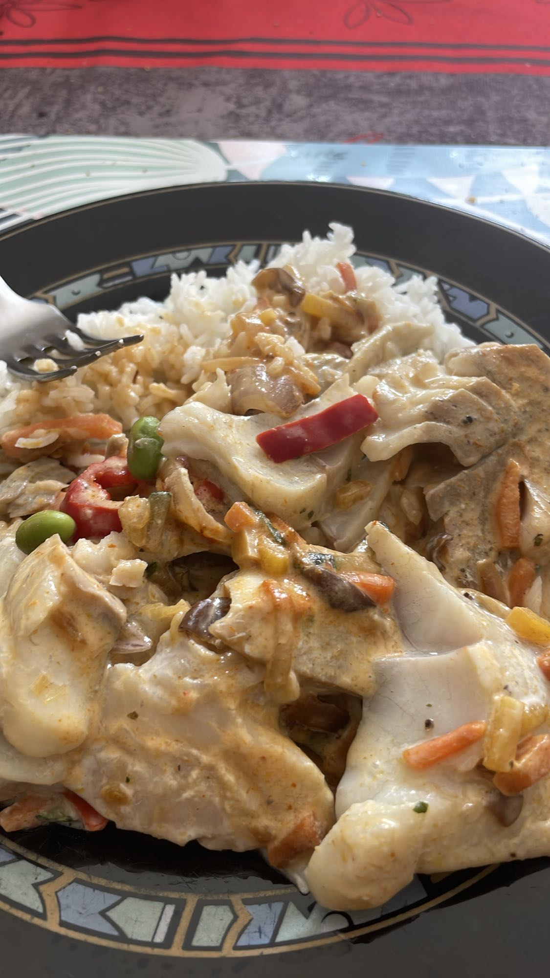 Poisson sauce légumes riz