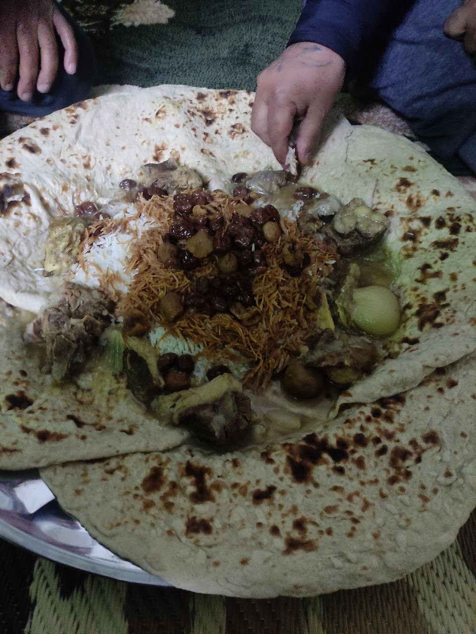 Lamb rice on flatbread