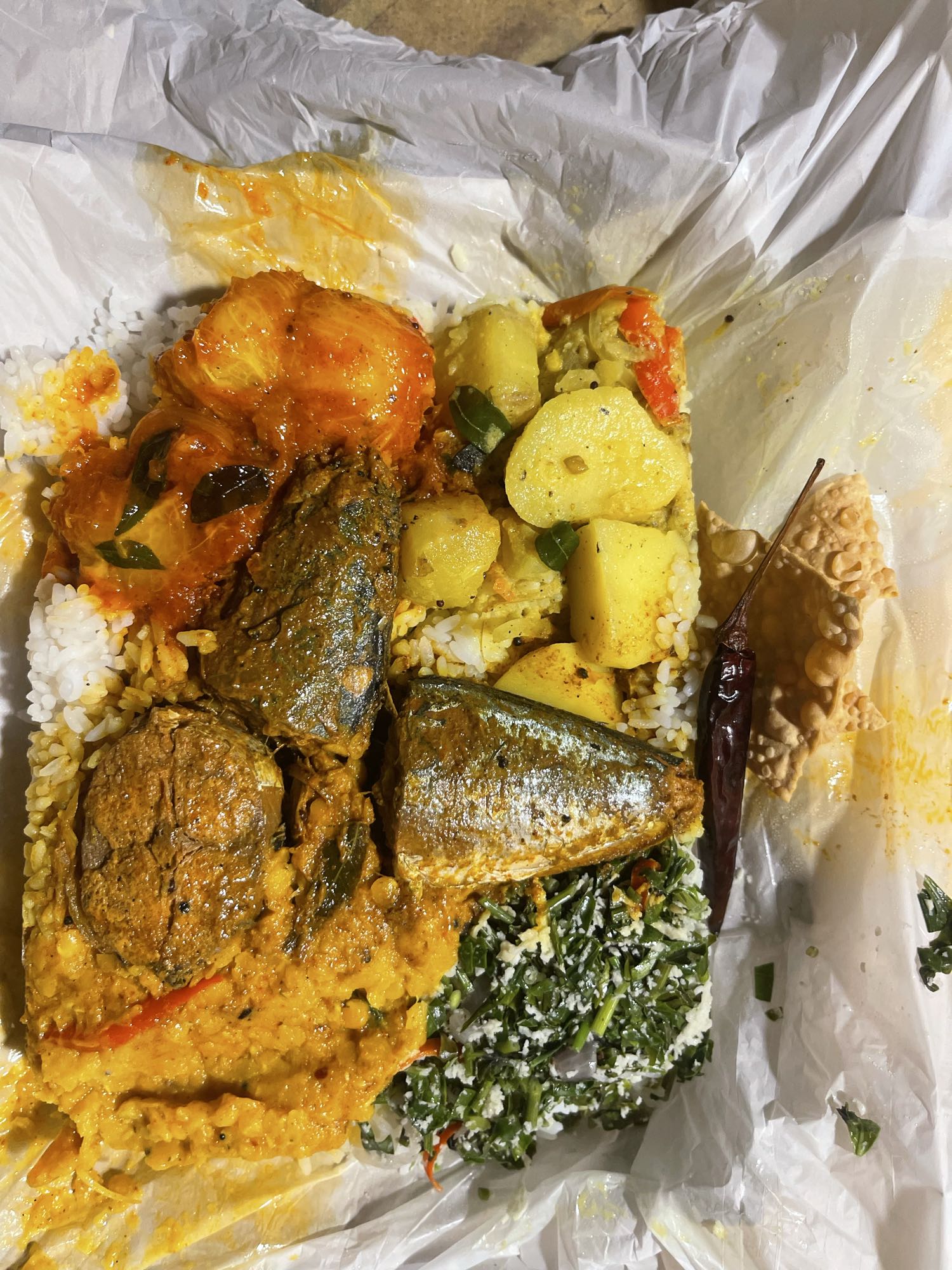 Fish curry rice meal