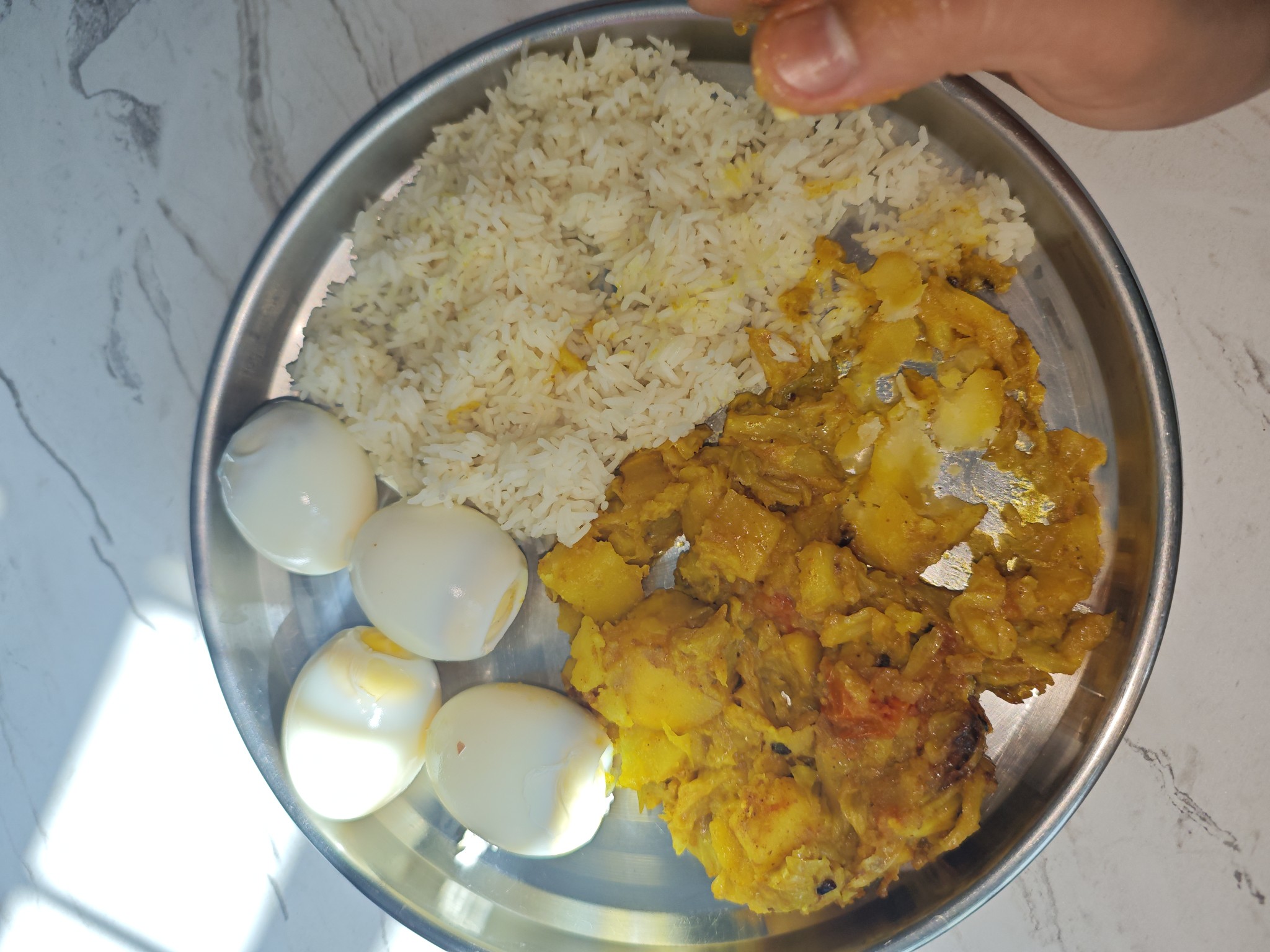 Egg curry, rice, boiled eggs