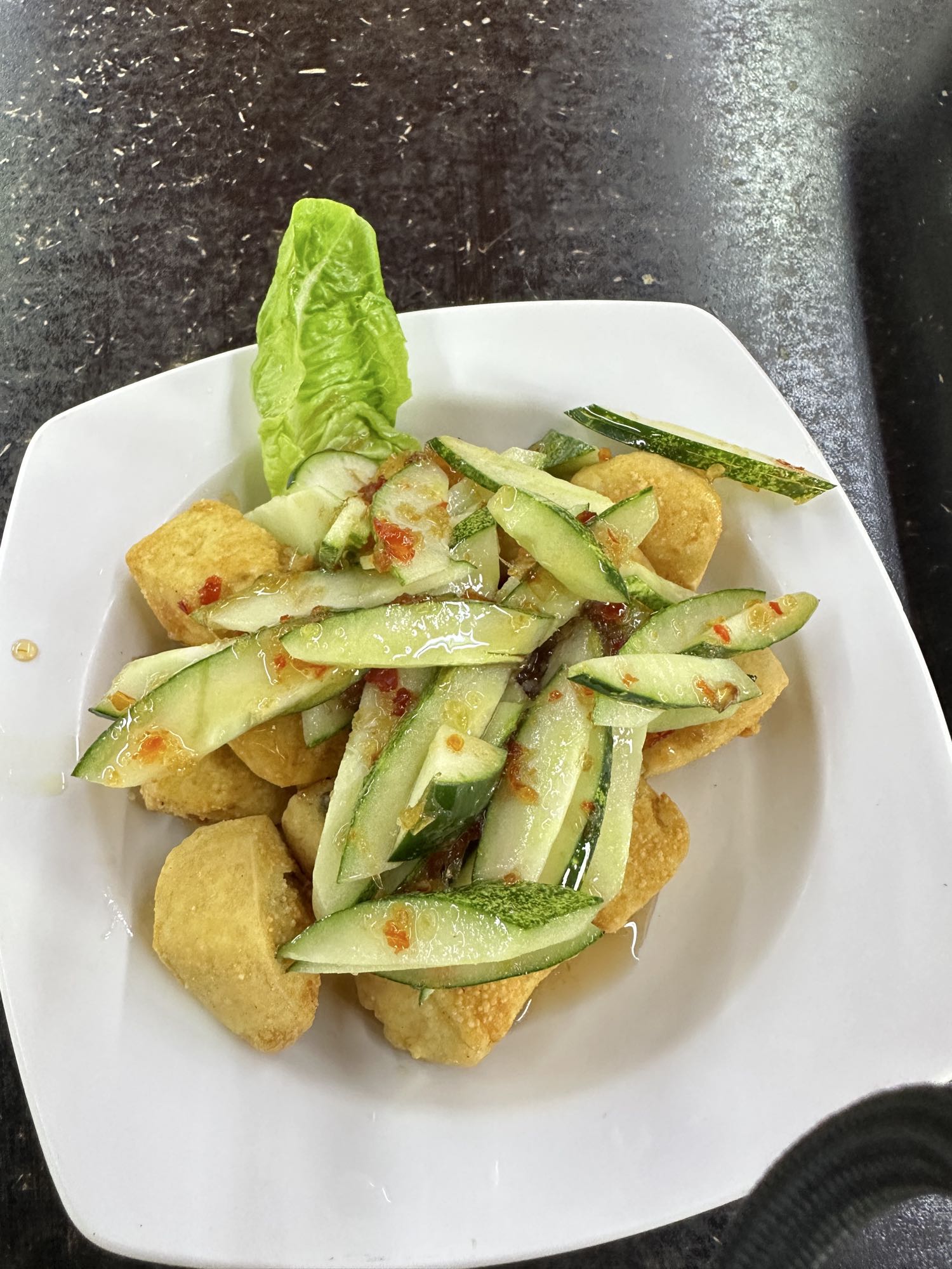 Fried tofu with cucumber salad