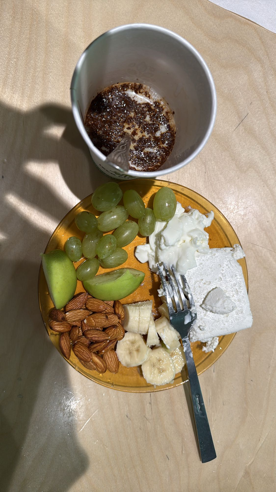 Fruit, cheese, nuts, coffee