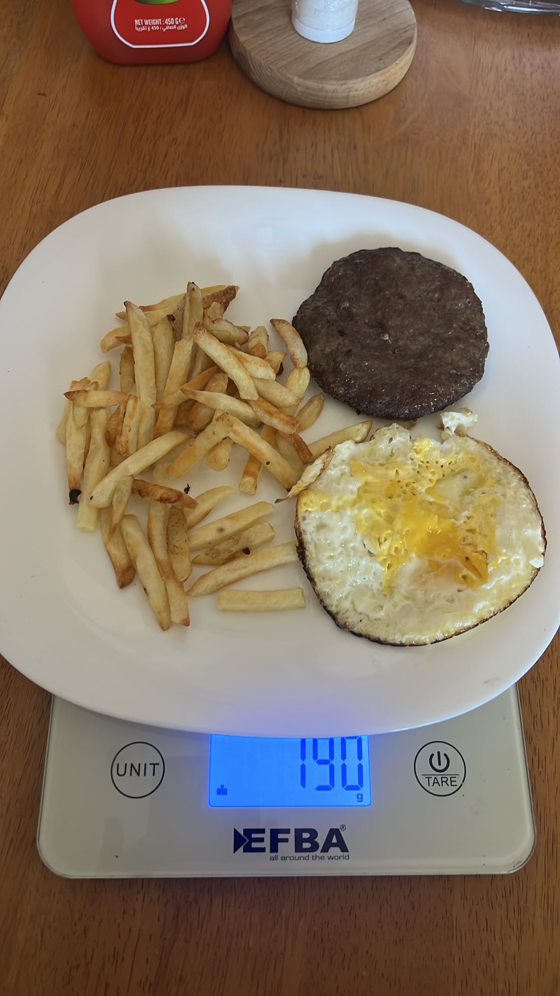 Burger Patty, Egg & Fries