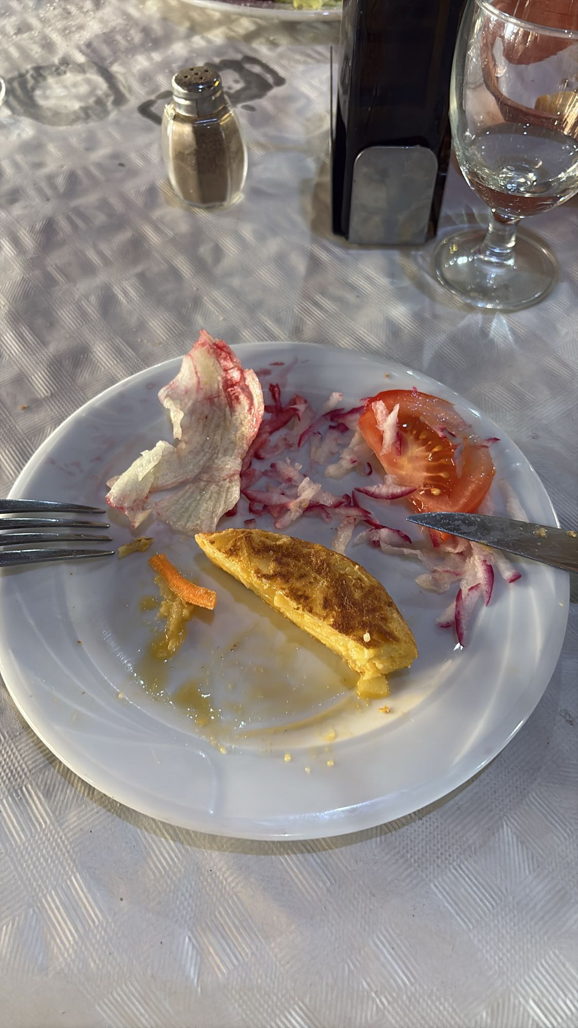 Omelette with salad remnants