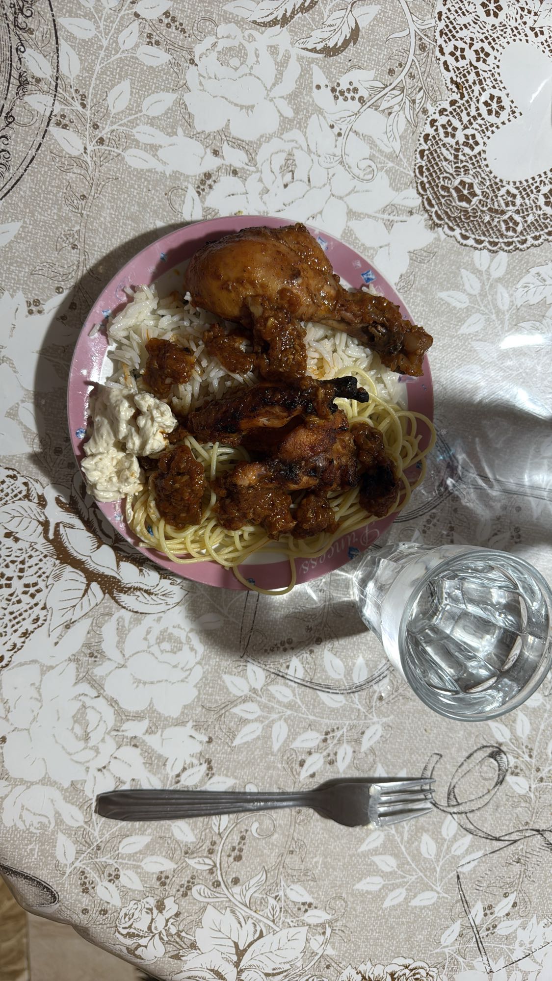 Chicken with rice and pasta