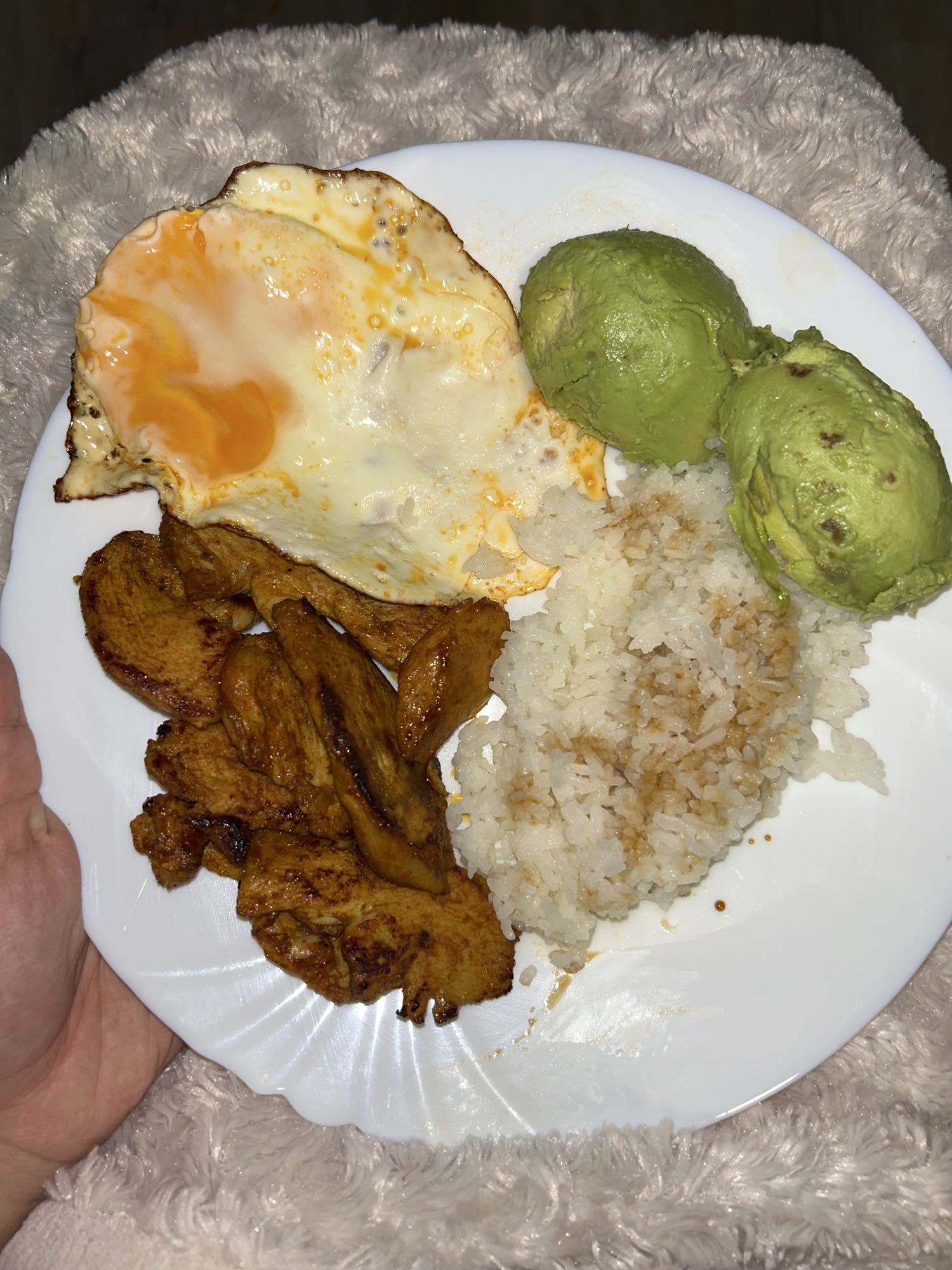 Poulet, riz, avocat, œuf