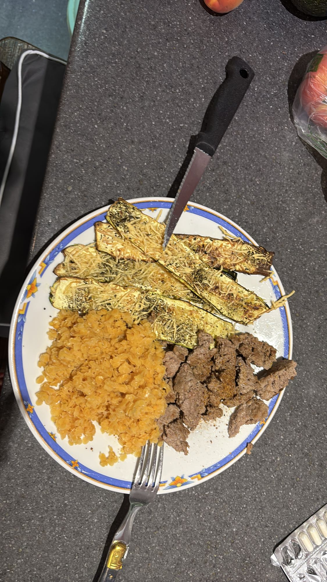 Courgettes, lentilles, boeuf