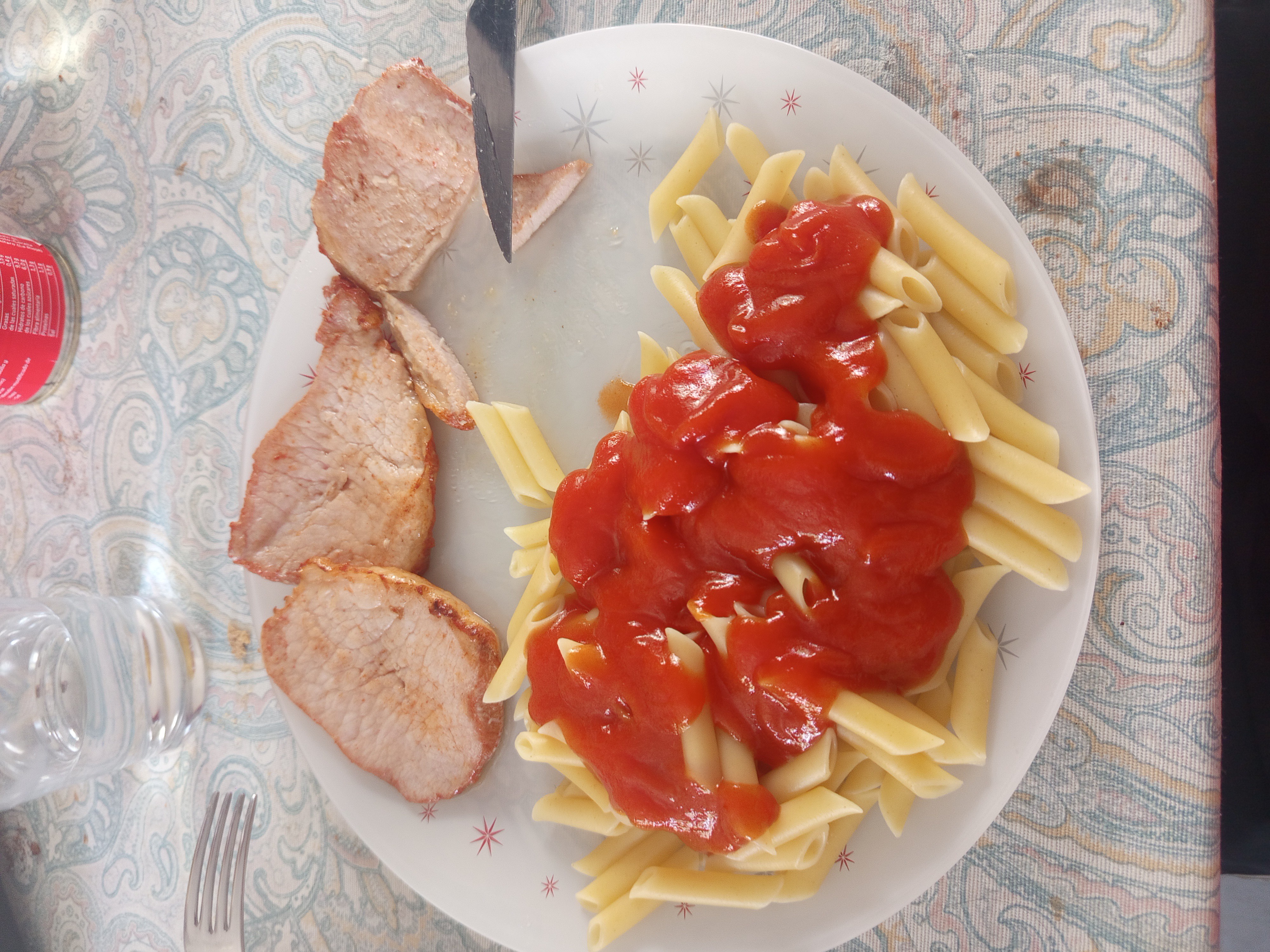 Pasta con cerdo y salsa