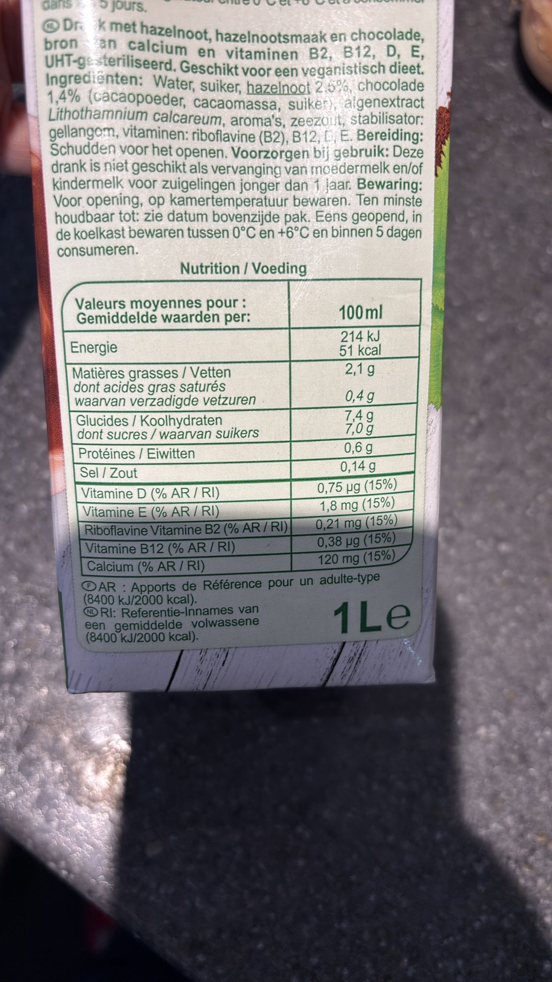 Boisson noisette chocolat