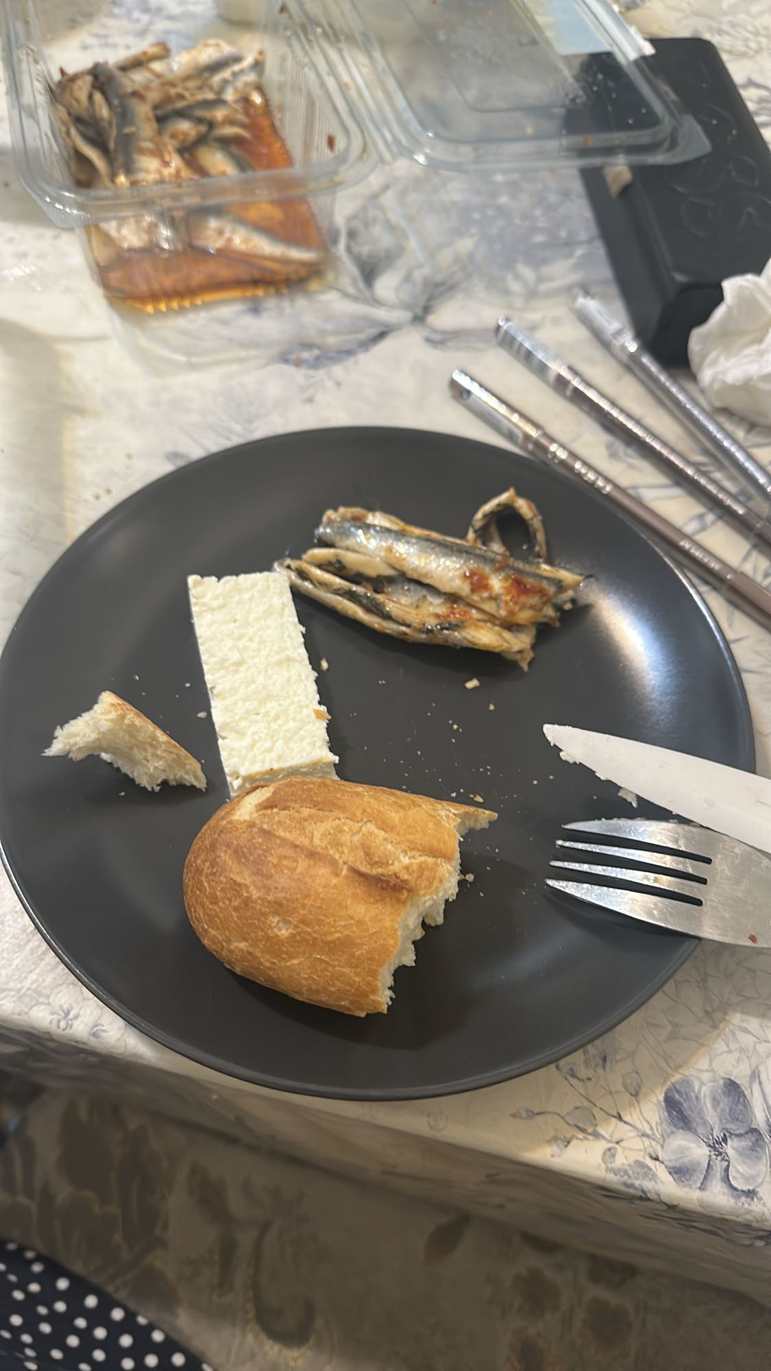 Fish, cheese and bread plate