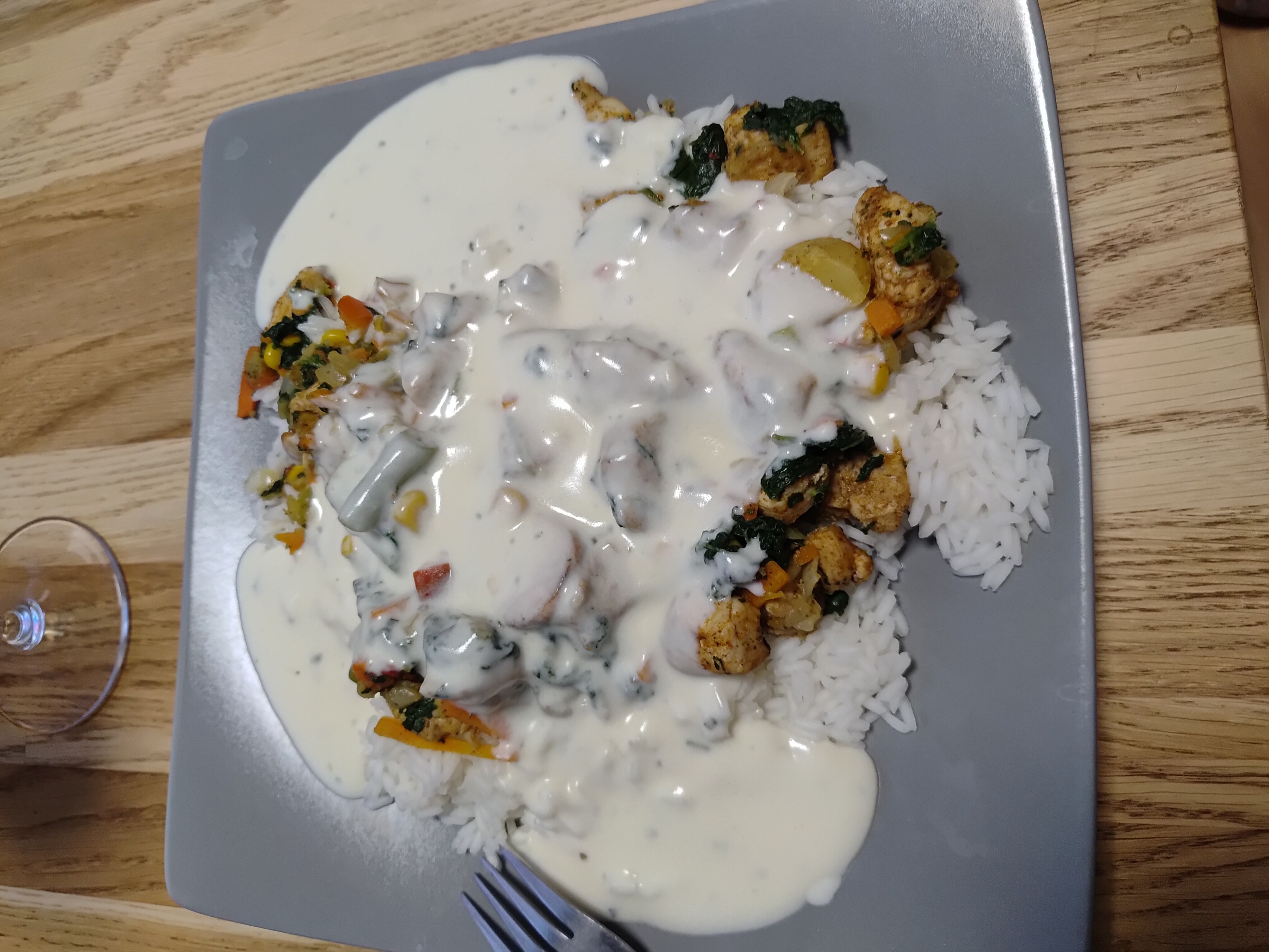 Rice with veggies and cream sauce