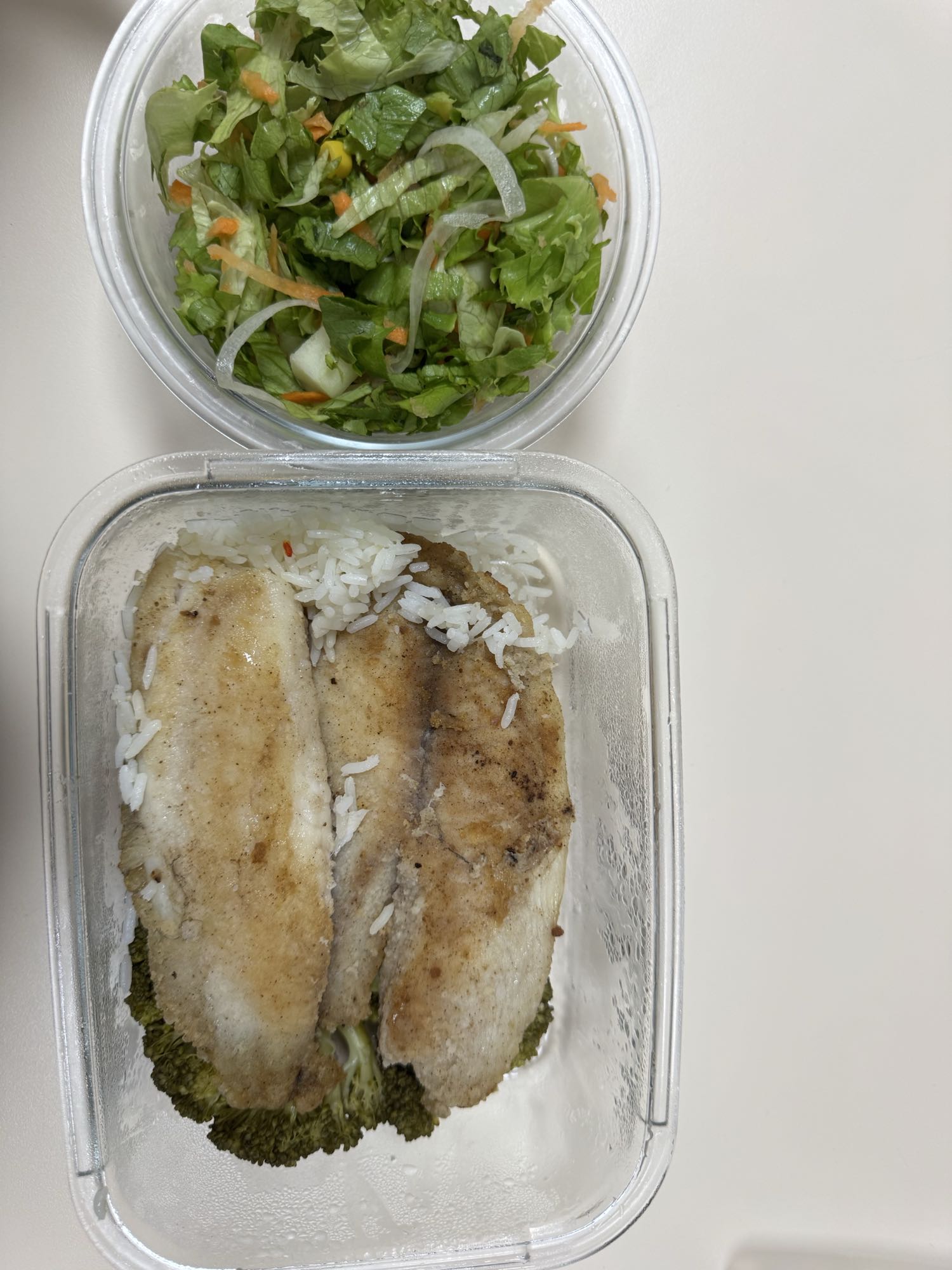 Pescado con arroz y ensalada