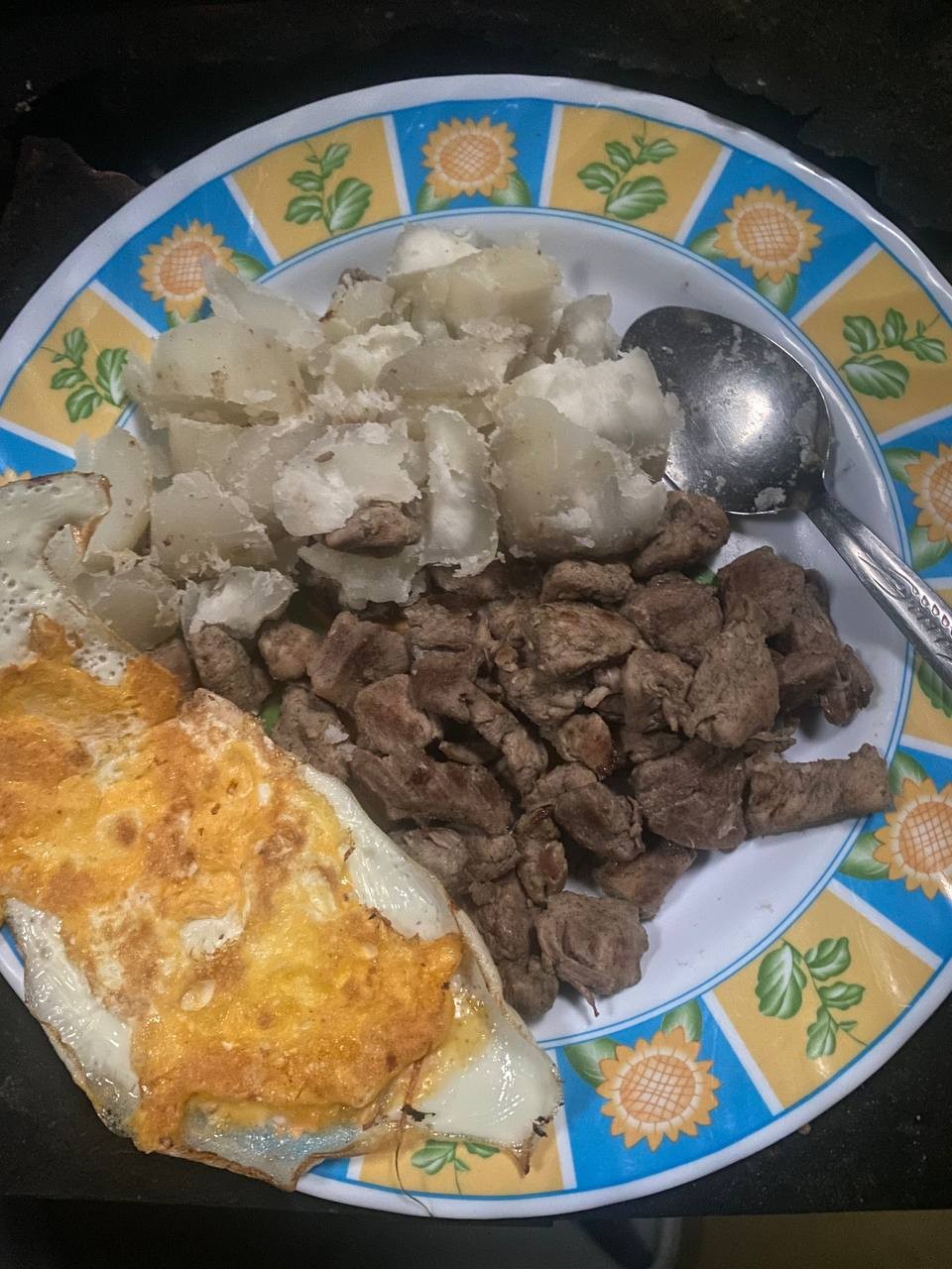Egg, beef, and boiled potato