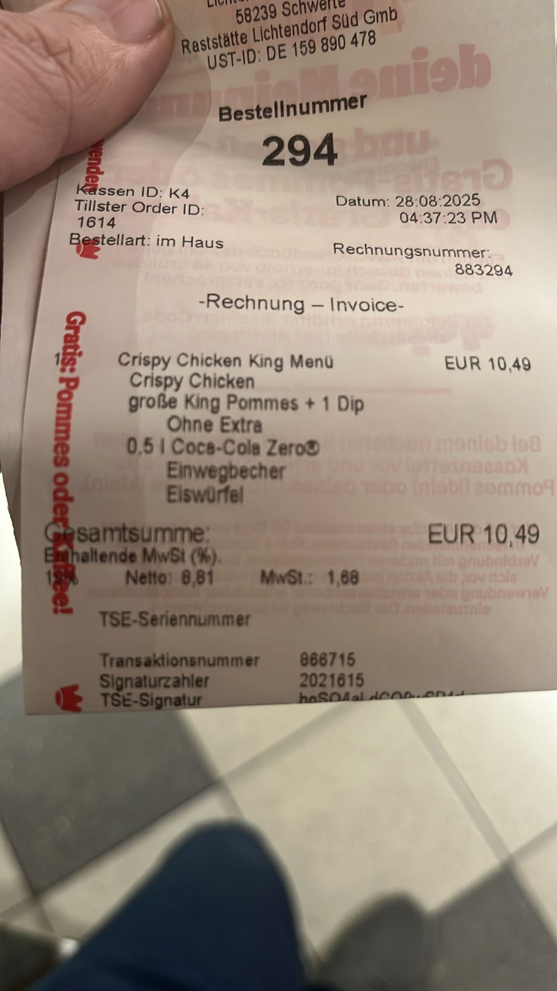 Crispy Chicken King Menü