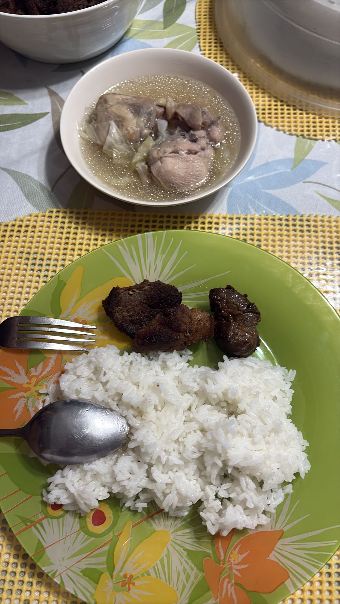 Rice with pork and soup