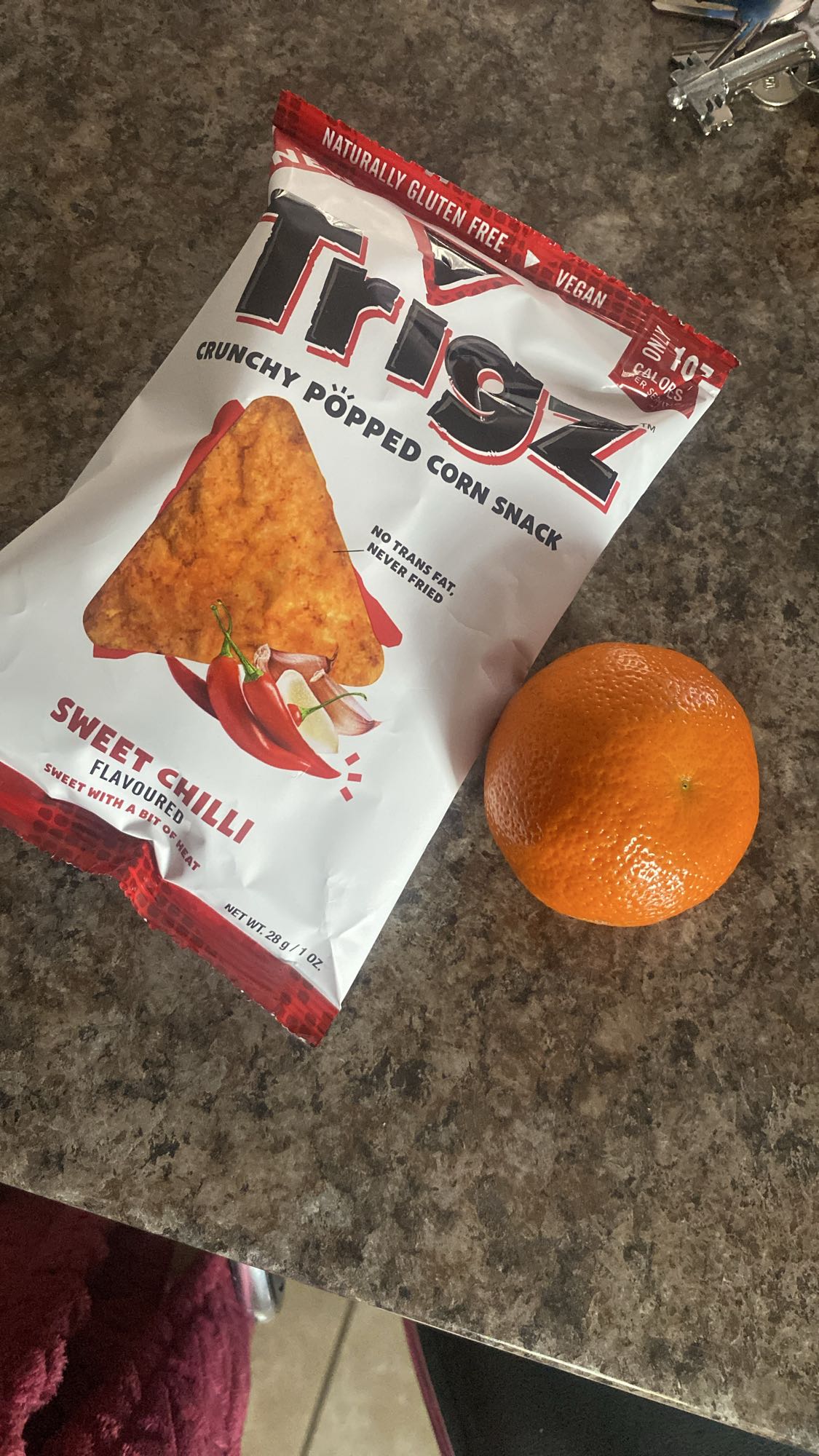 Corn snack and mandarin