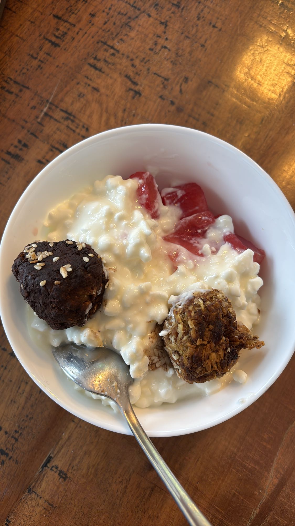 Fromage blanc, pastèque, boules