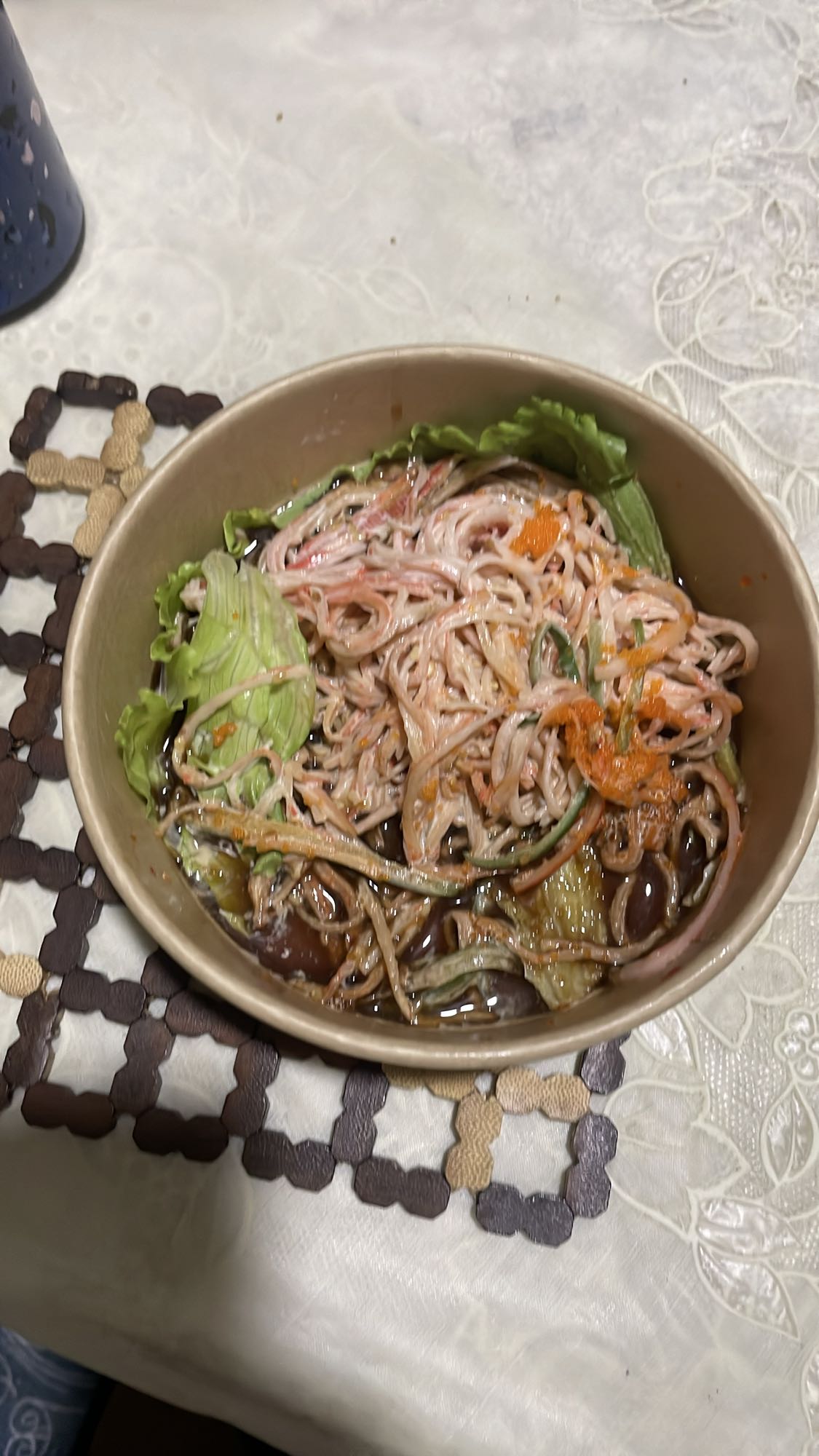 Crab stick noodle salad