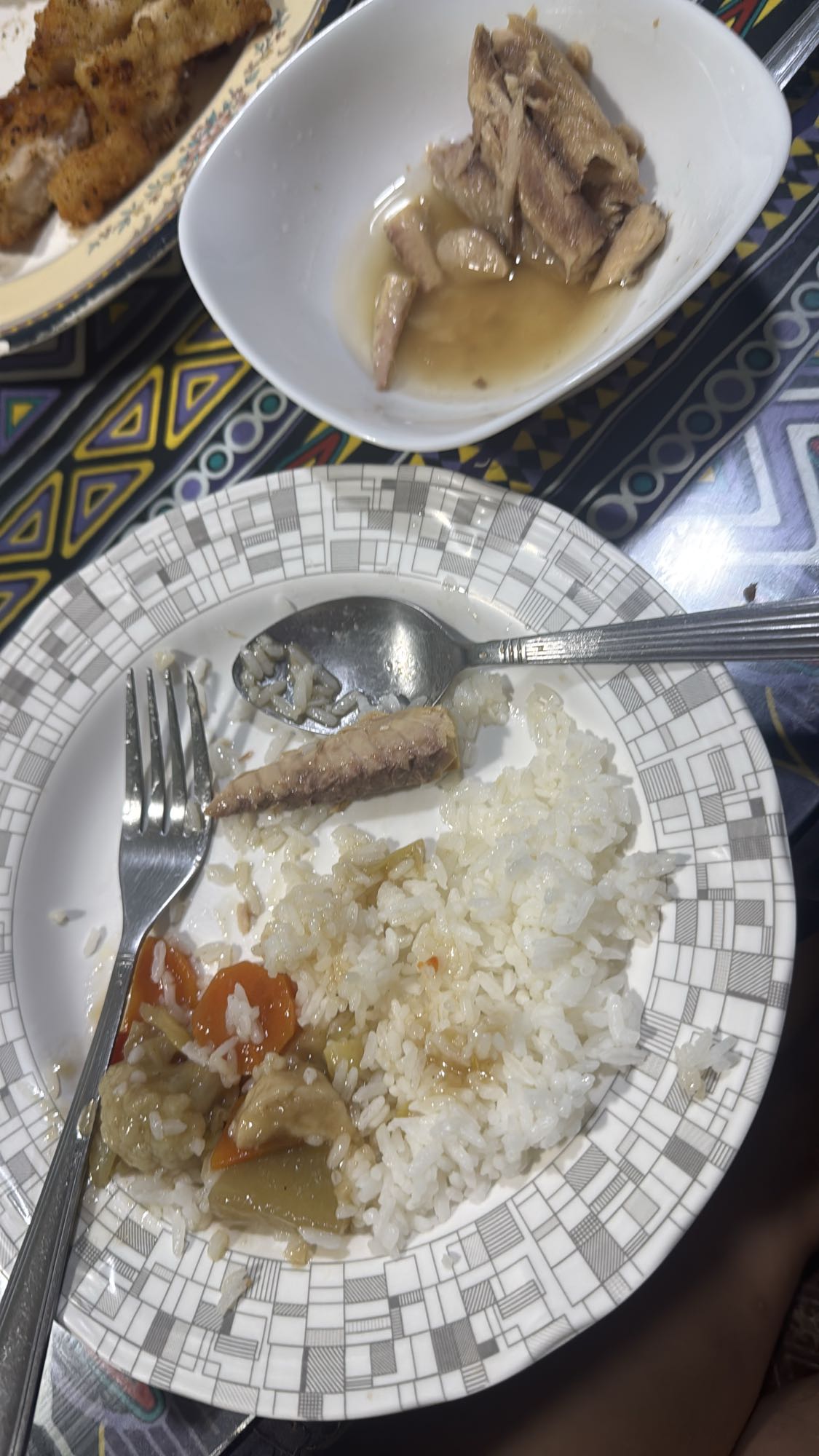 Fish, rice, and chopsuey