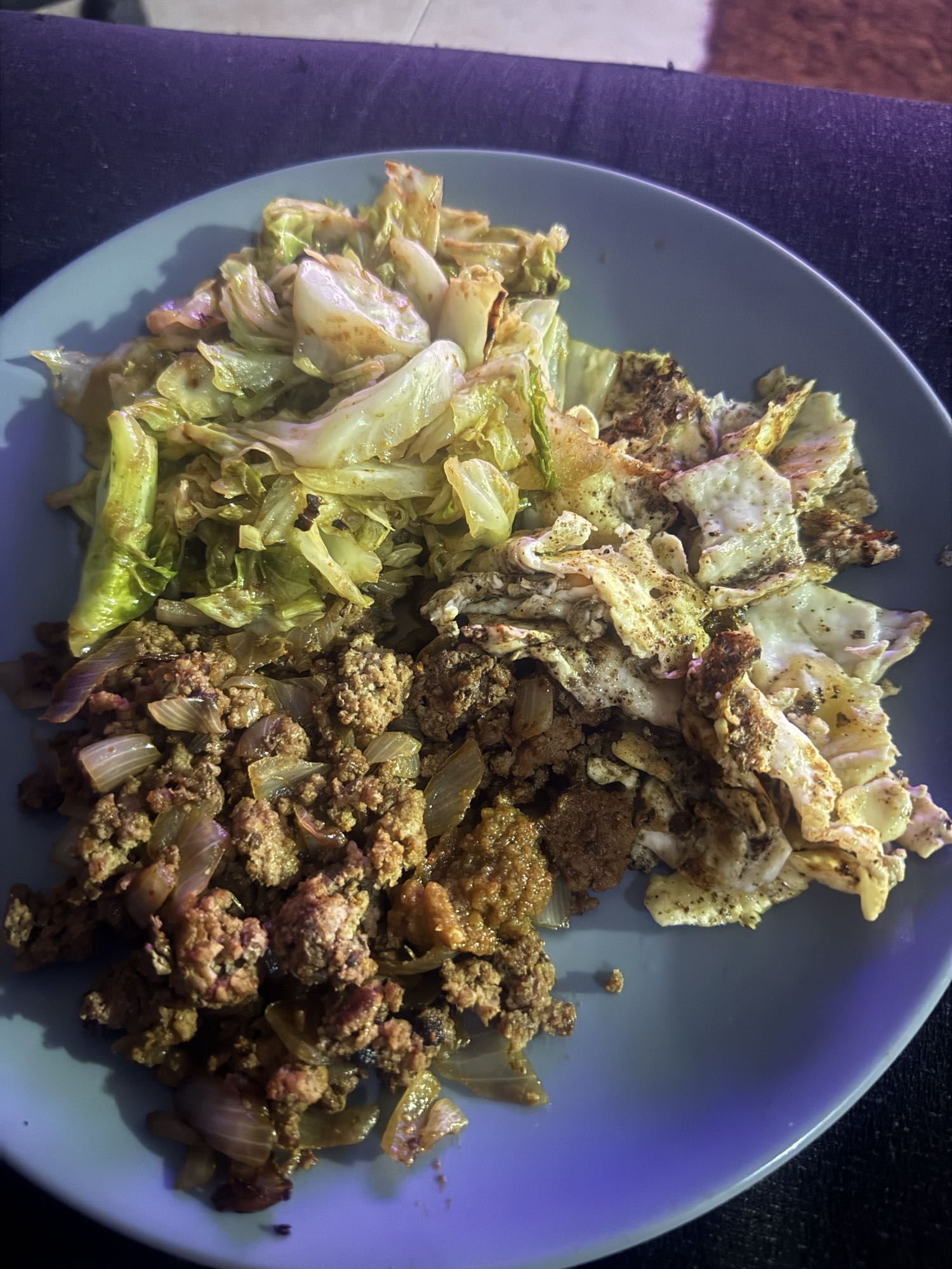 Beef, cabbage and egg plate