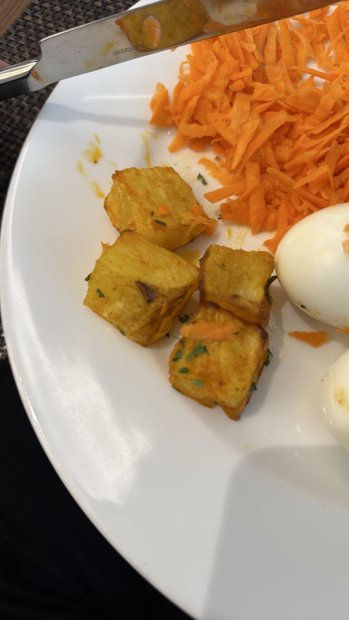 Egg, carrot, and potato plate
