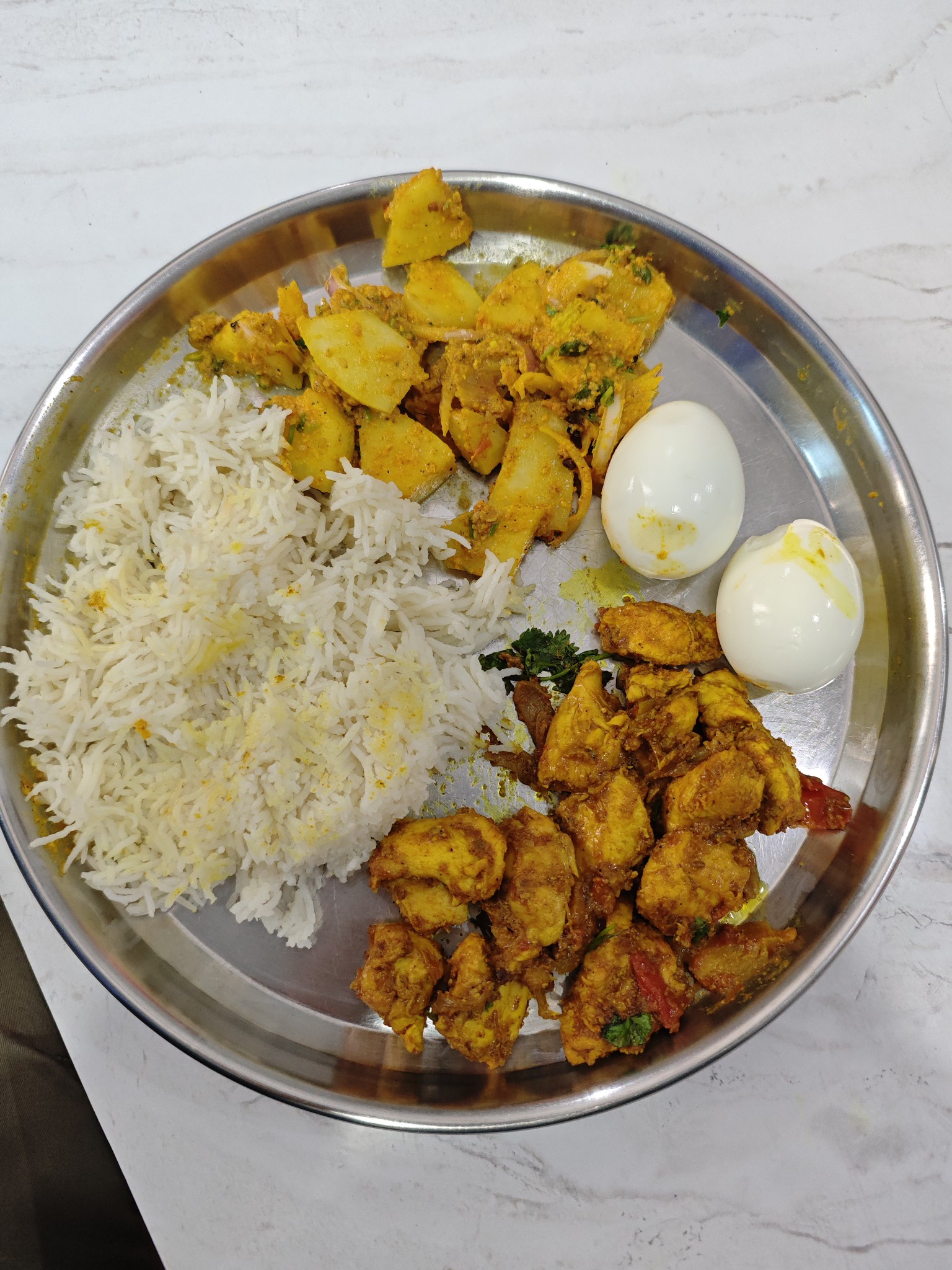 Rice, Chicken, Eggs & Aloo