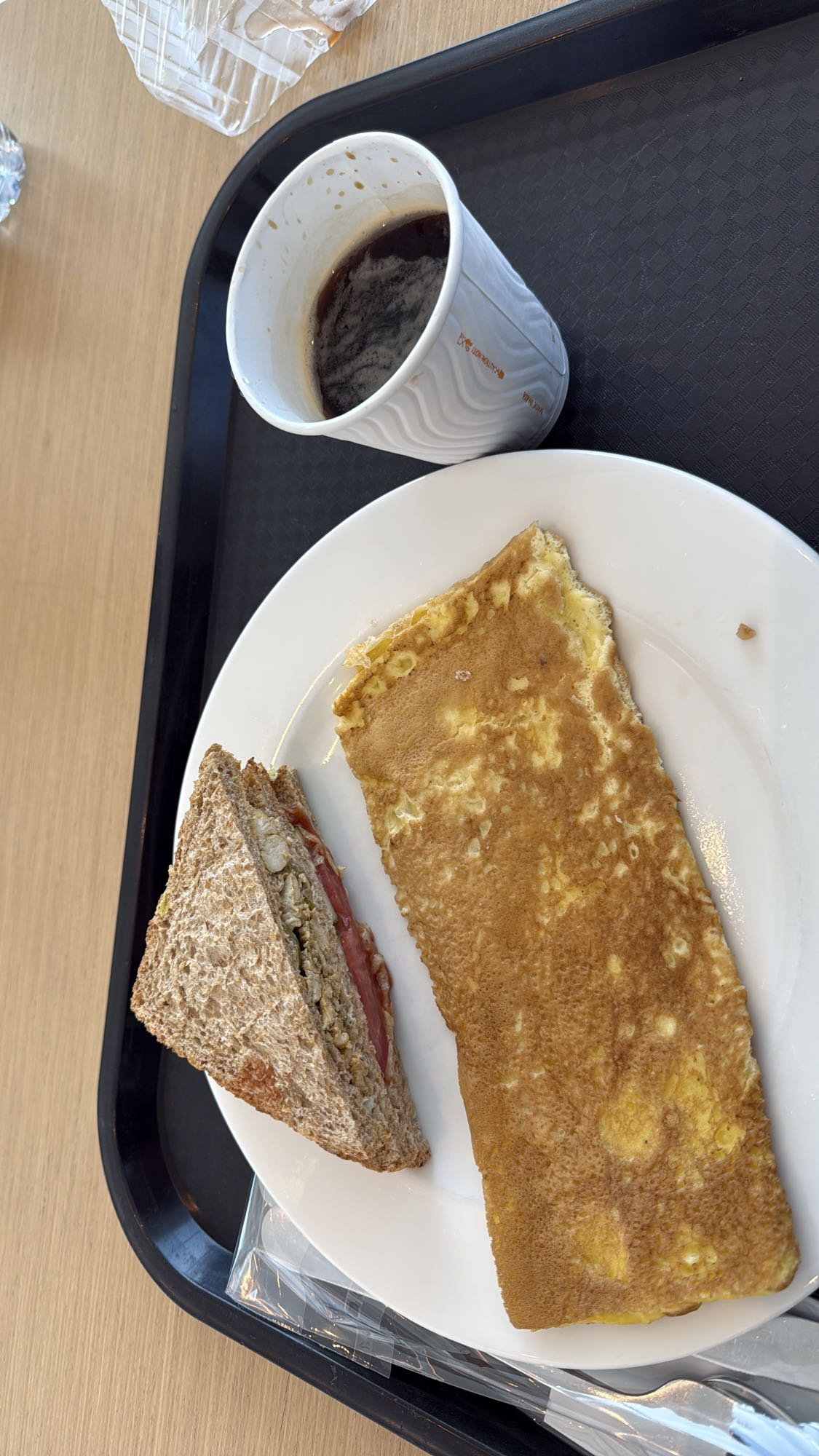 Omelette and sandwich breakfast