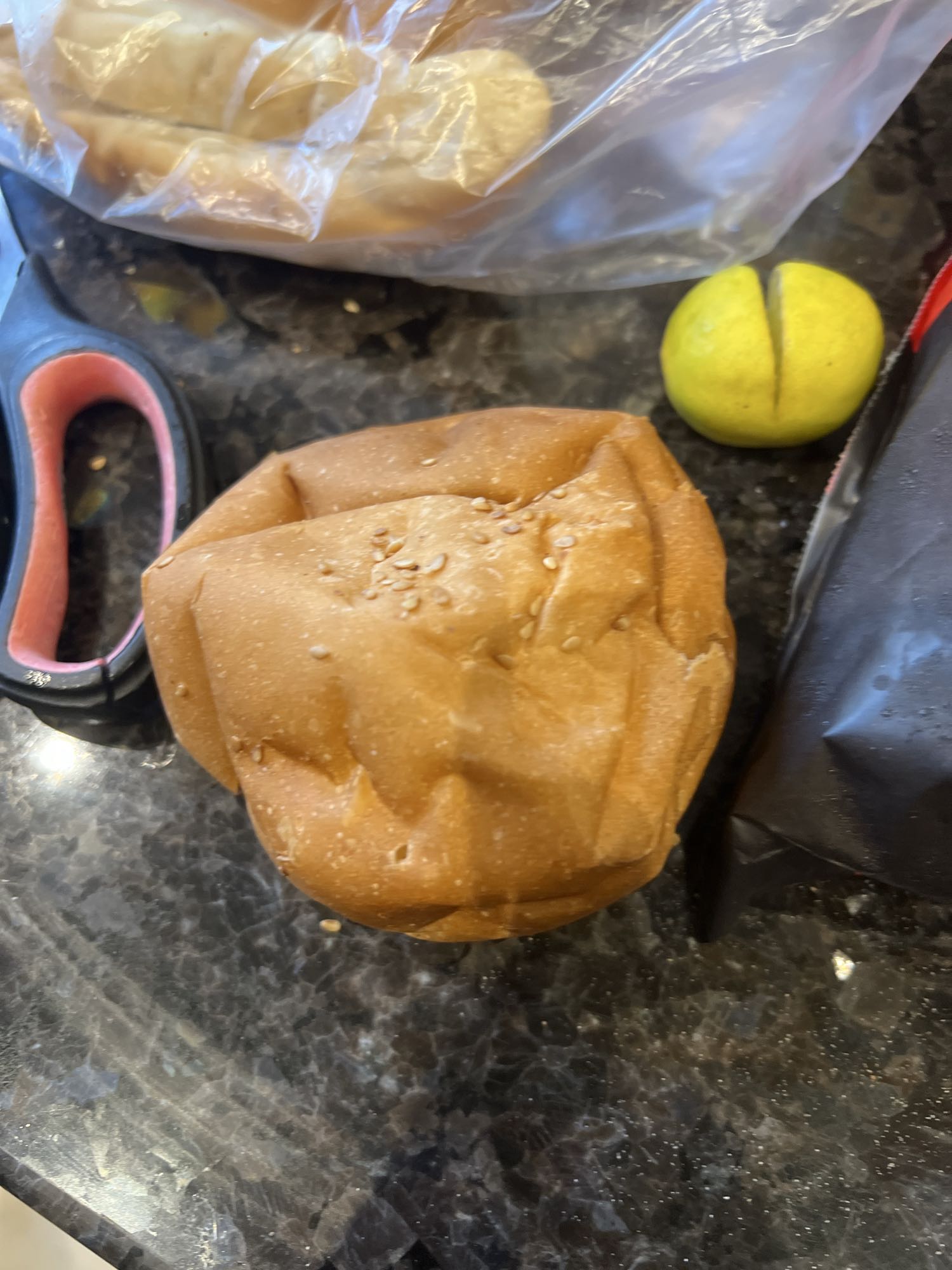 Plain burger bun and lemon