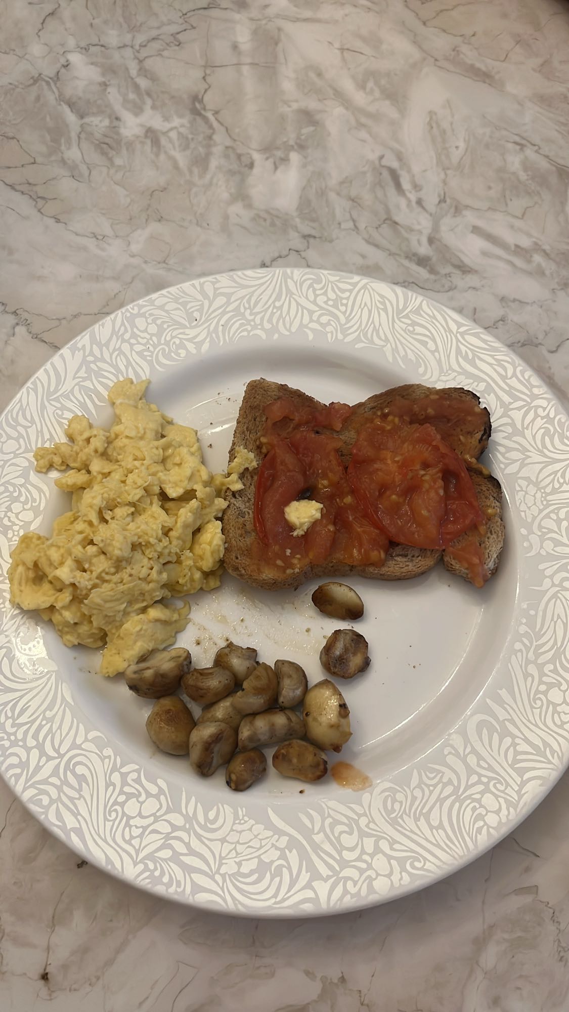Eggs, Toast, Tomato, Mushrooms