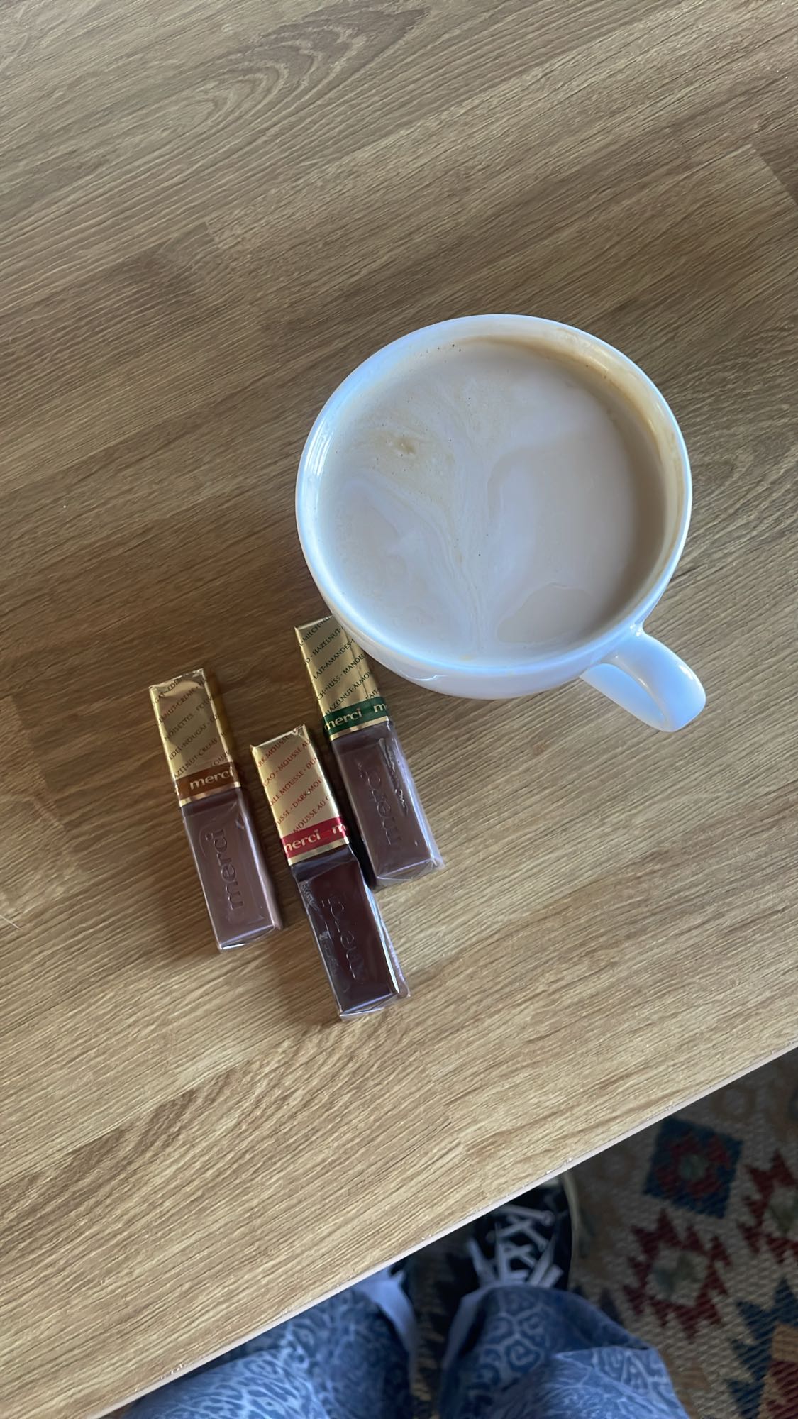 Kawa z mlekiem i czekoladki