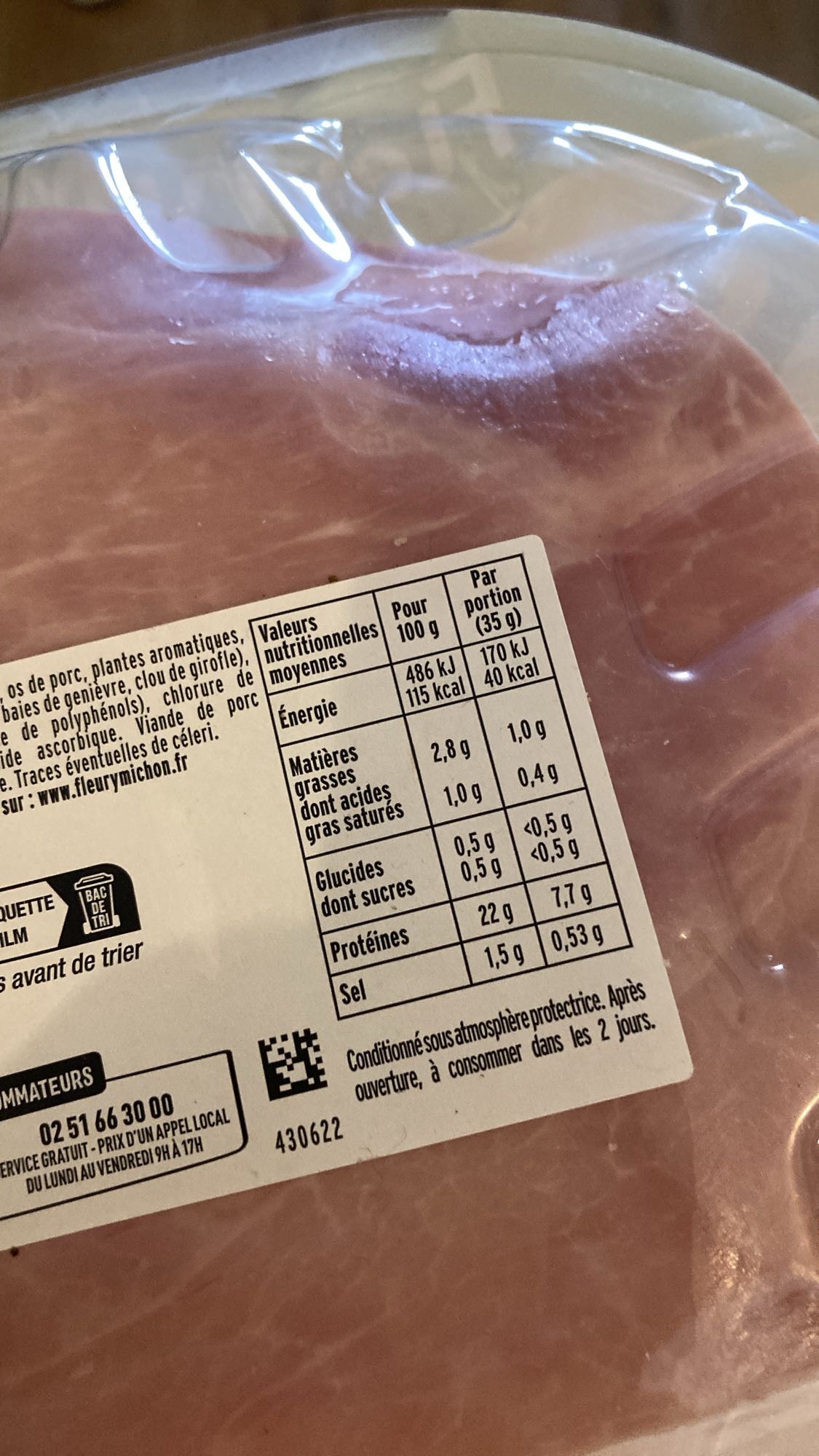 Jambon de porc nature