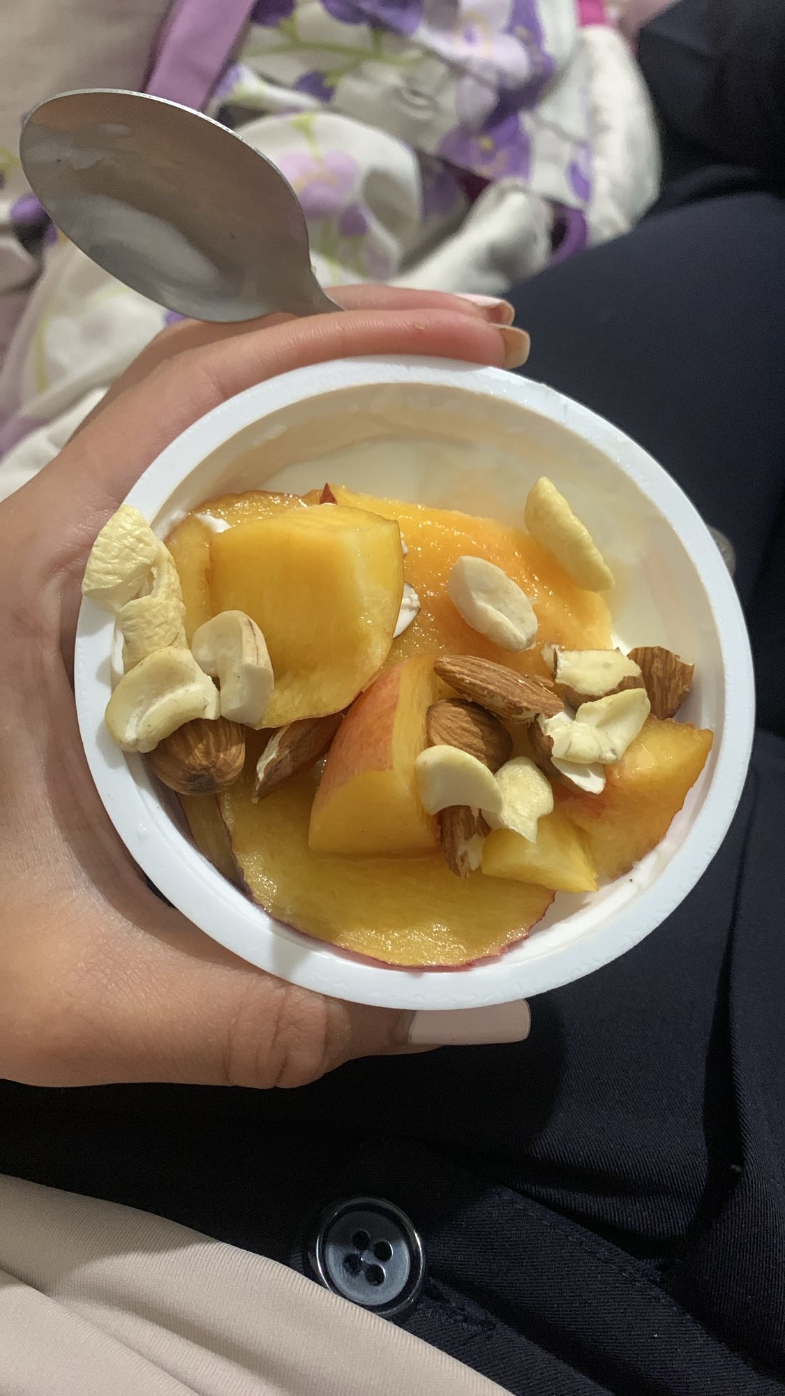 Yogurt with peach and nuts