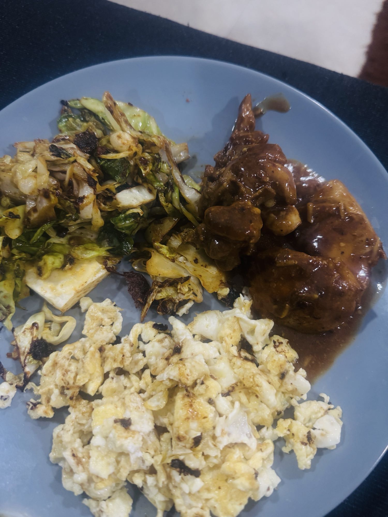 Eggs, Cabbage, Stewed Chicken