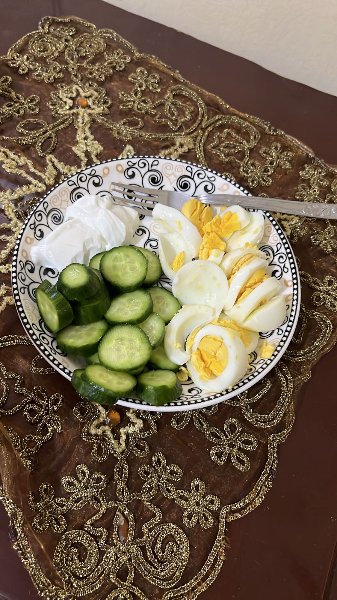 Egg, cucumber, yogurt plate